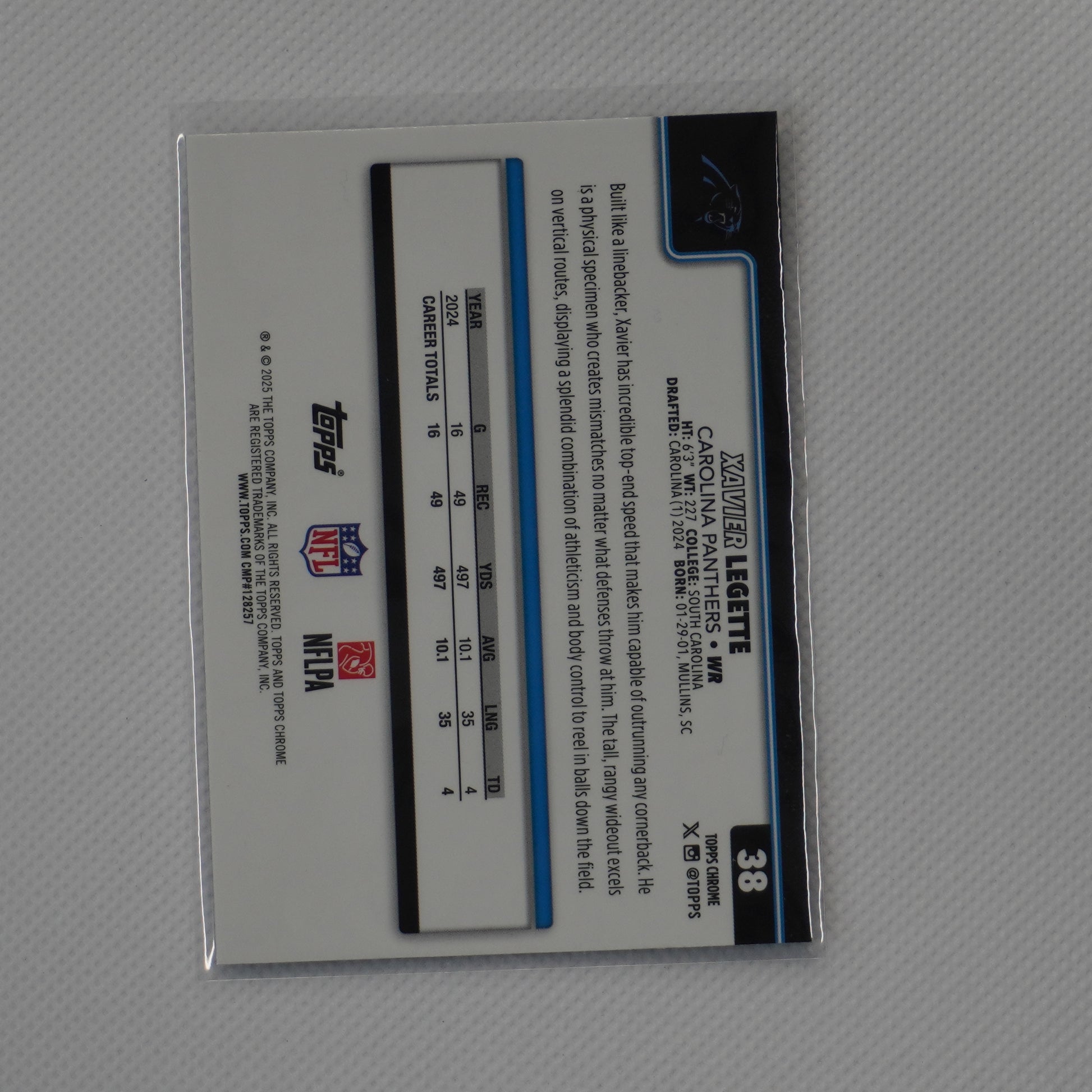 2025 Topps Chrome #38 Xavier Legette X-Fractor Carolina Panthers
