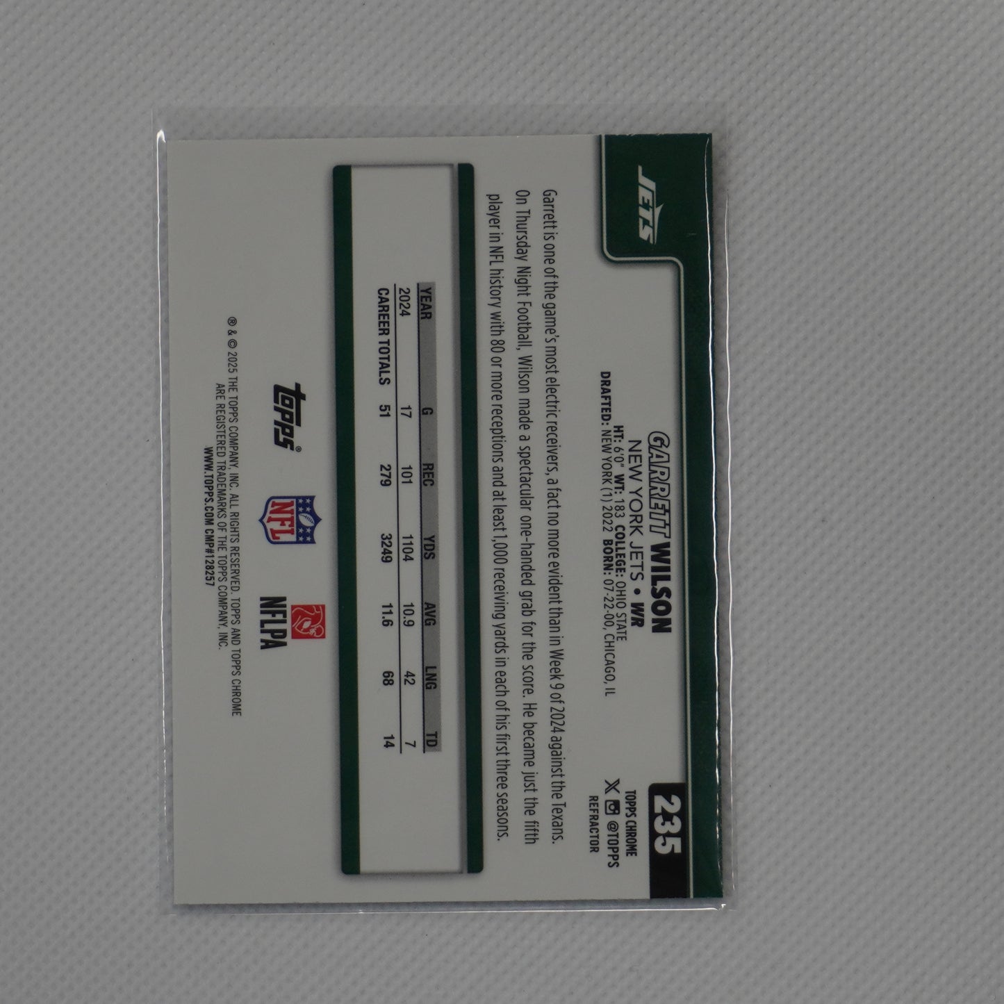 2025 Topps Chrome #235 Garrett Wilson Refractor New York Jets