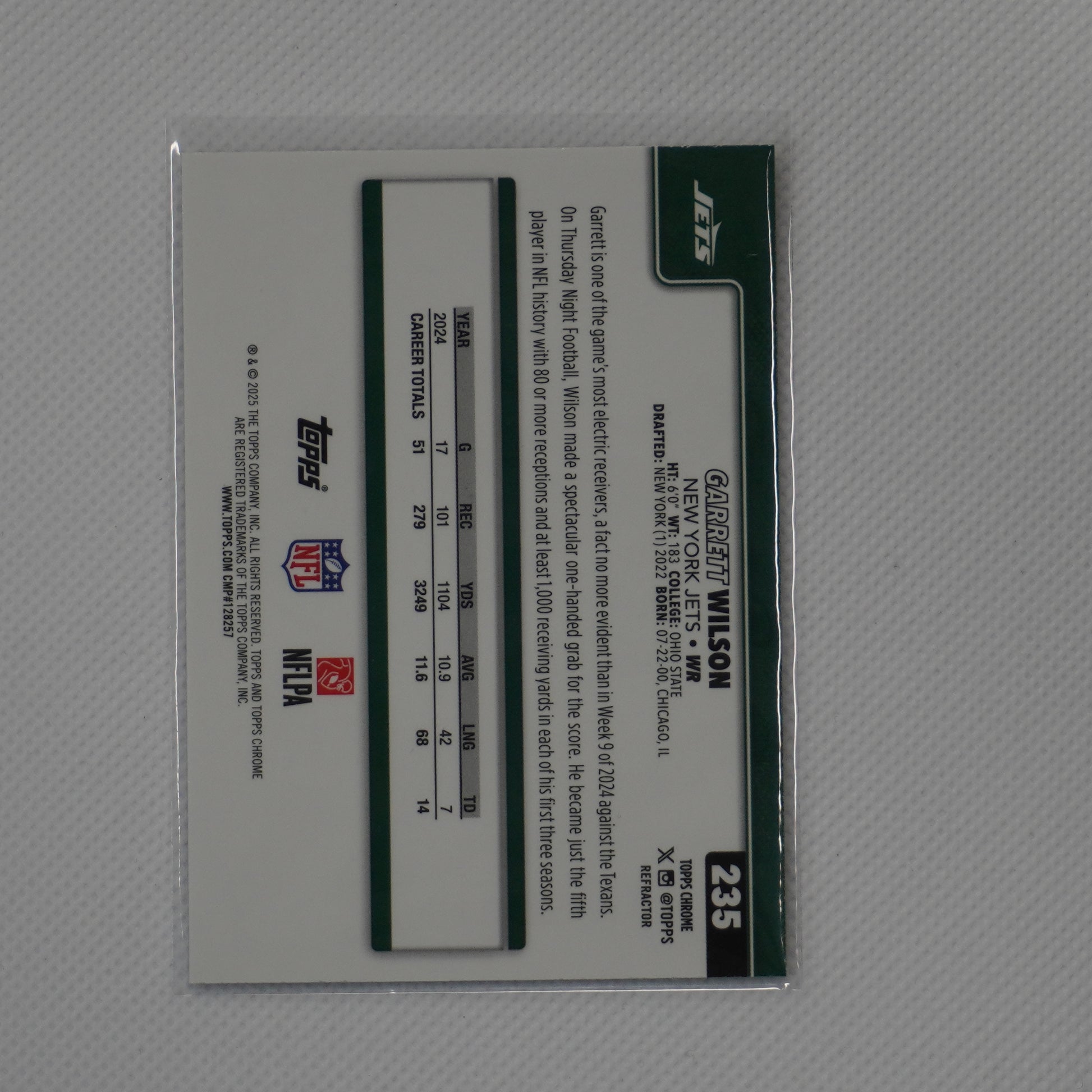2025 Topps Chrome #235 Garrett Wilson Refractor New York Jets