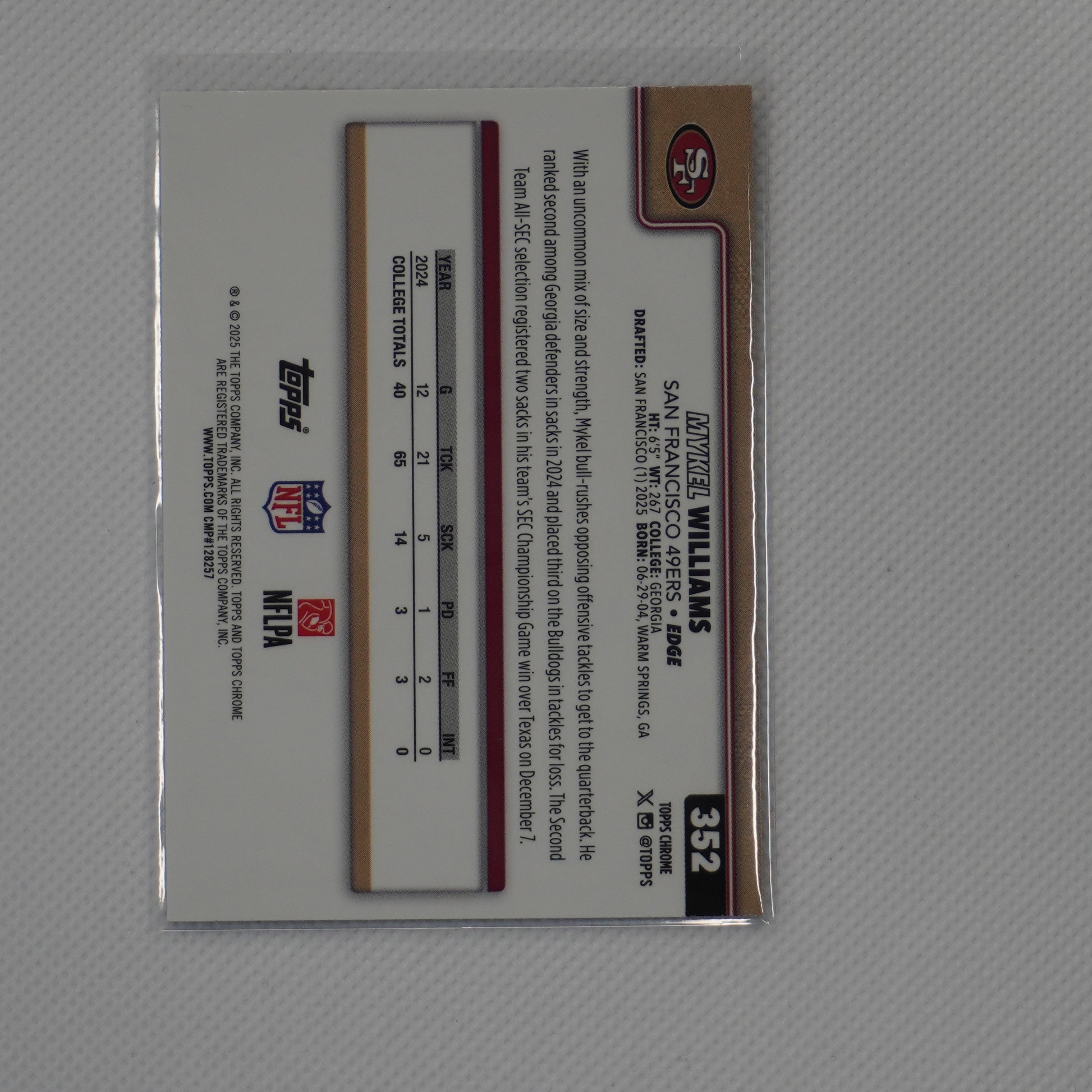 2025 Topps Chrome #352 Mykel Williams San Francisco 49ers RC