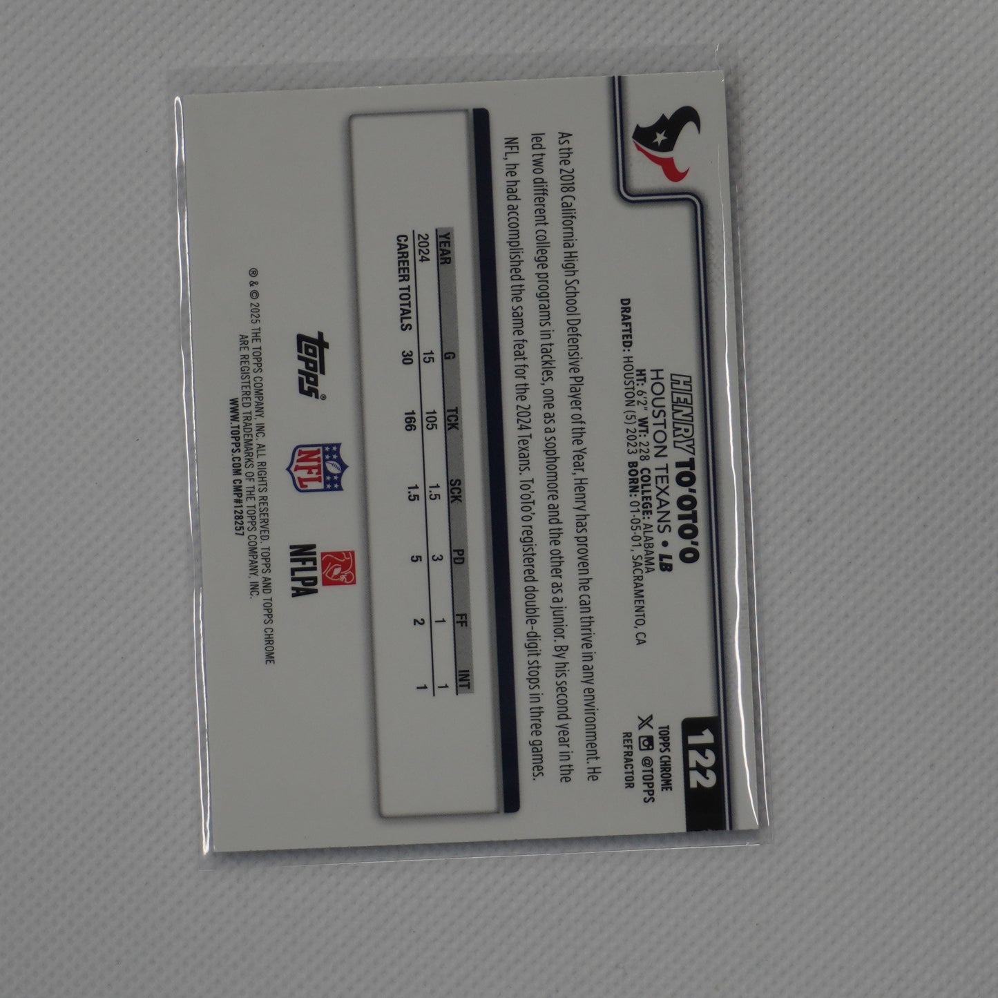 2025 Topps Chrome #122 Henry To'oTo'o Refractor Houston Texans