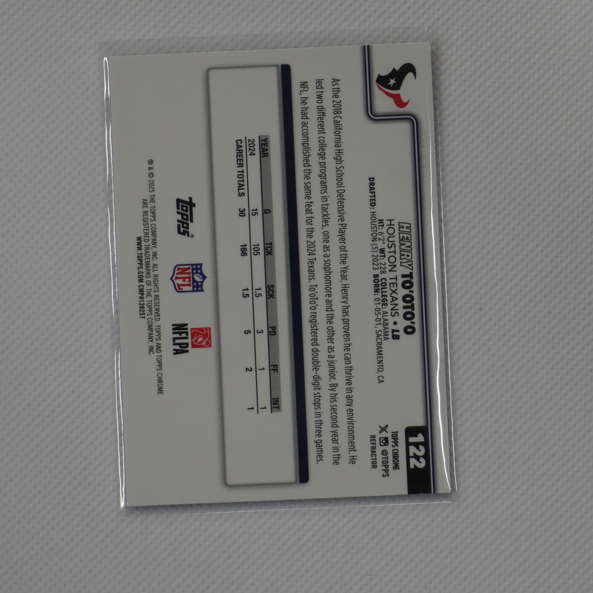 2025 Topps Chrome #122 Henry To'oTo'o Refractor Houston Texans