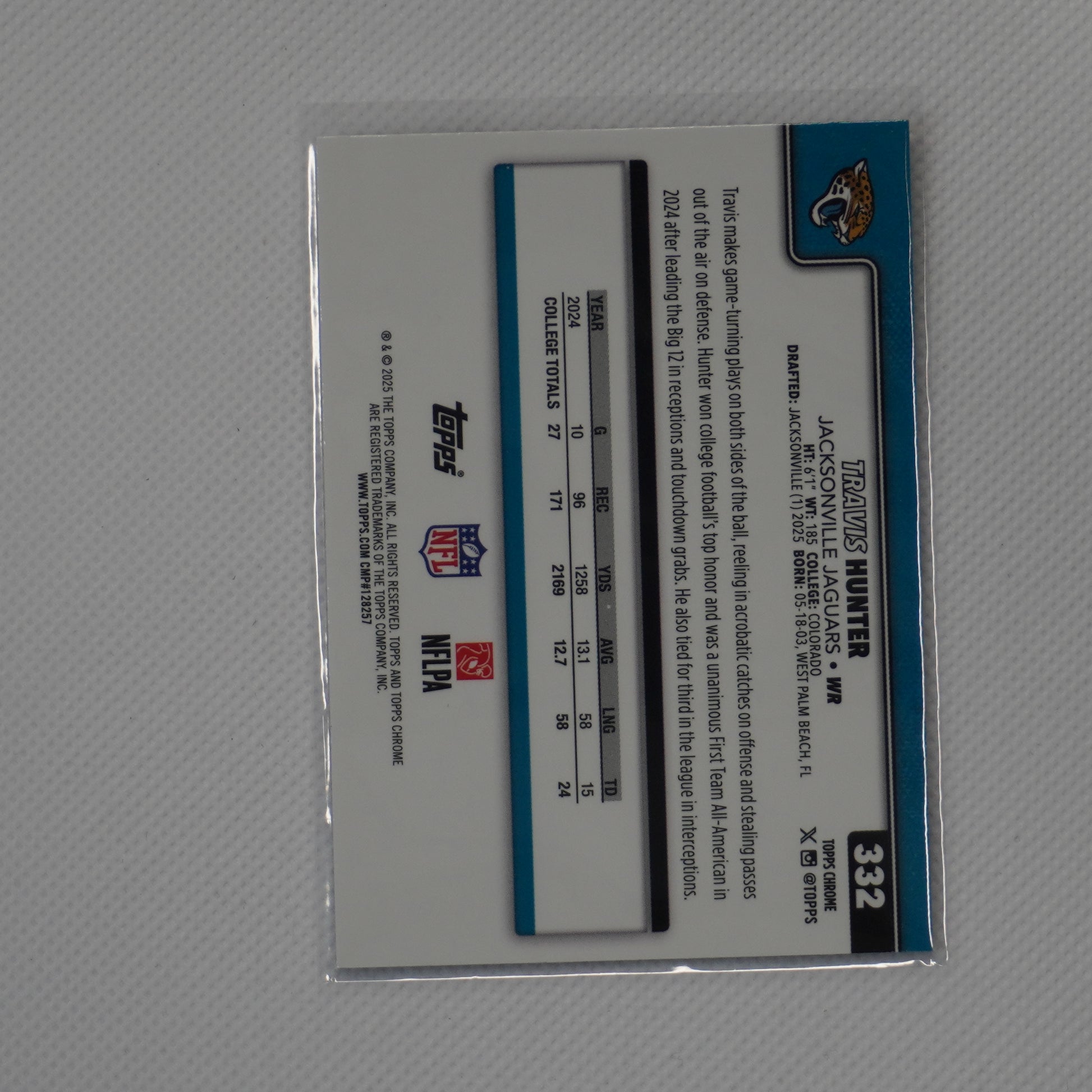 2025 Topps Chrome #332 Travis Hunter Jacksonville Jaguars RC