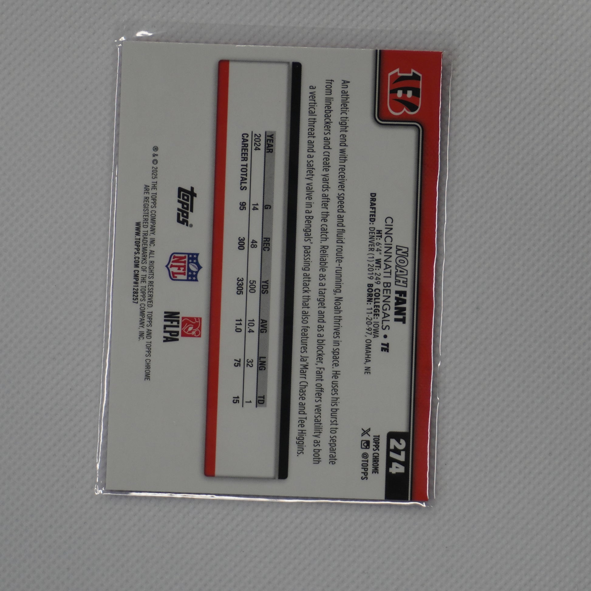 2025 Topps Chrome #274 Noah Fant Hot Pink X-Fractor Cincinnati Bengals