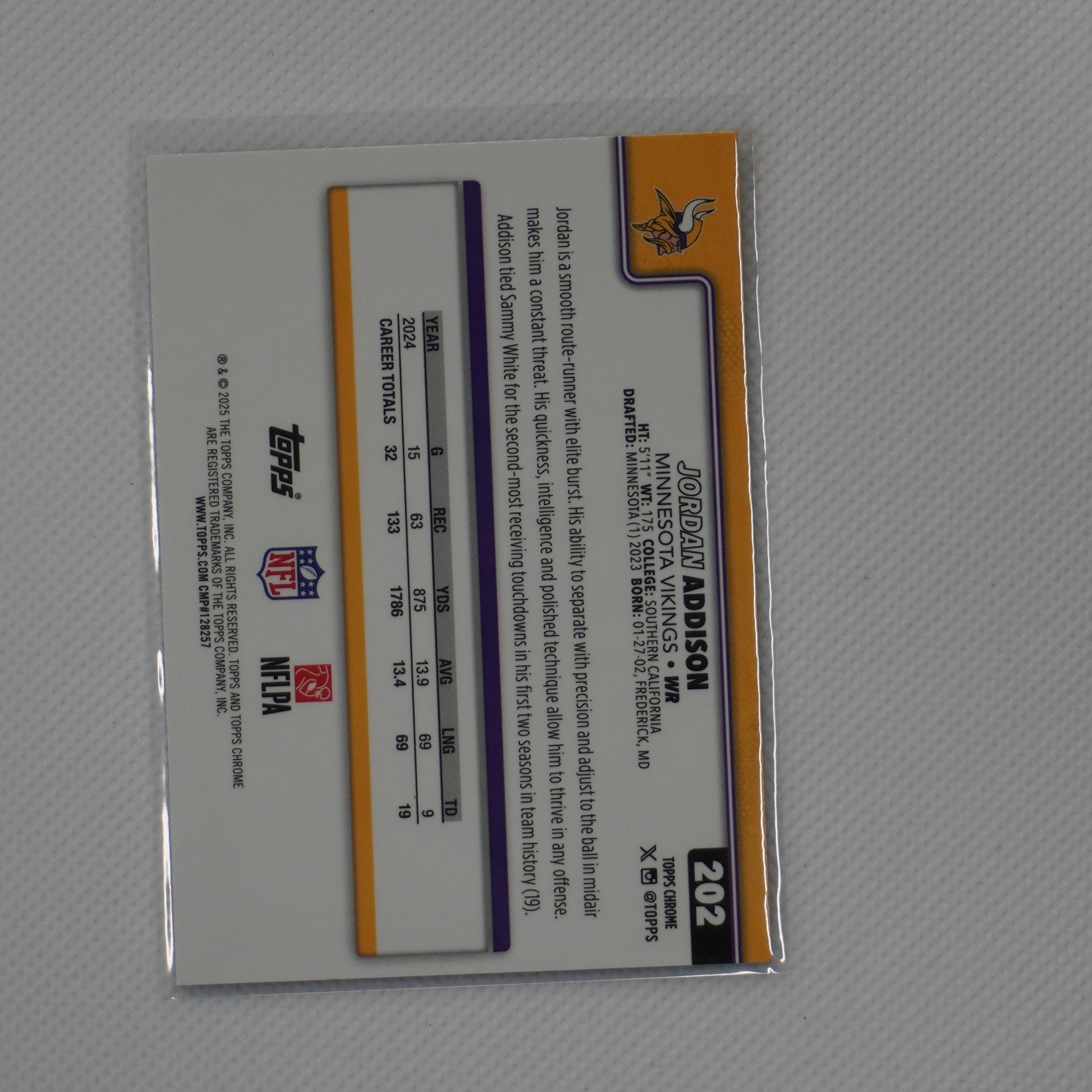 2025 Topps Chrome #202 Jordan Addison X-Fractor Minnesota Vikings