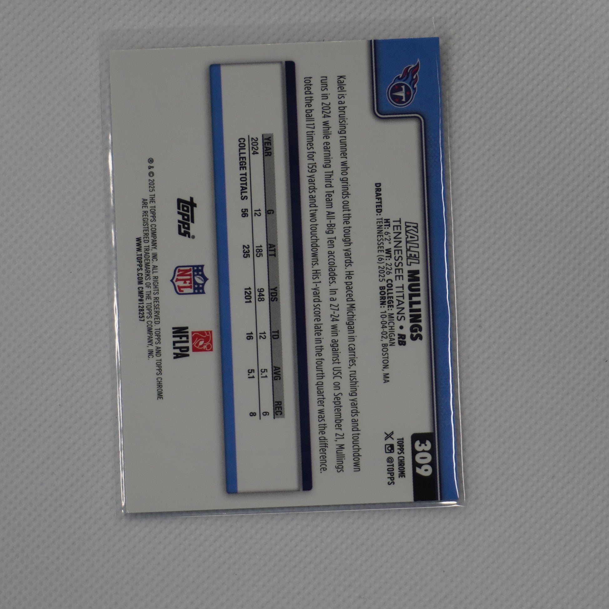 2025 Topps Chrome #309 Kalel Mullings Tennessee Titans RC