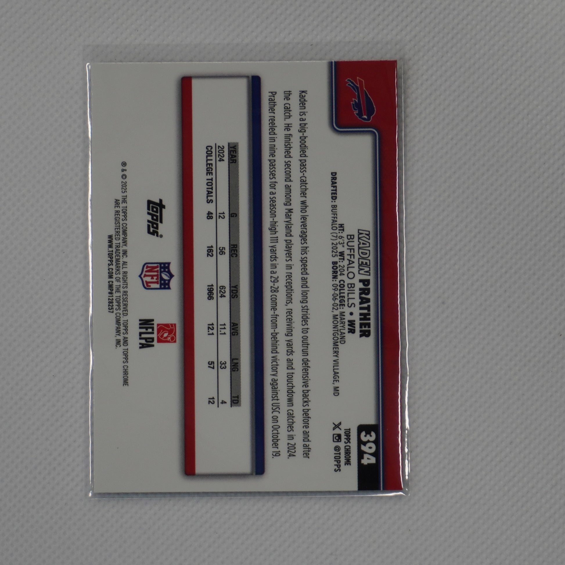 2025 Topps Chrome #394 Kaden Prather X-Fractor Buffalo Bills RC