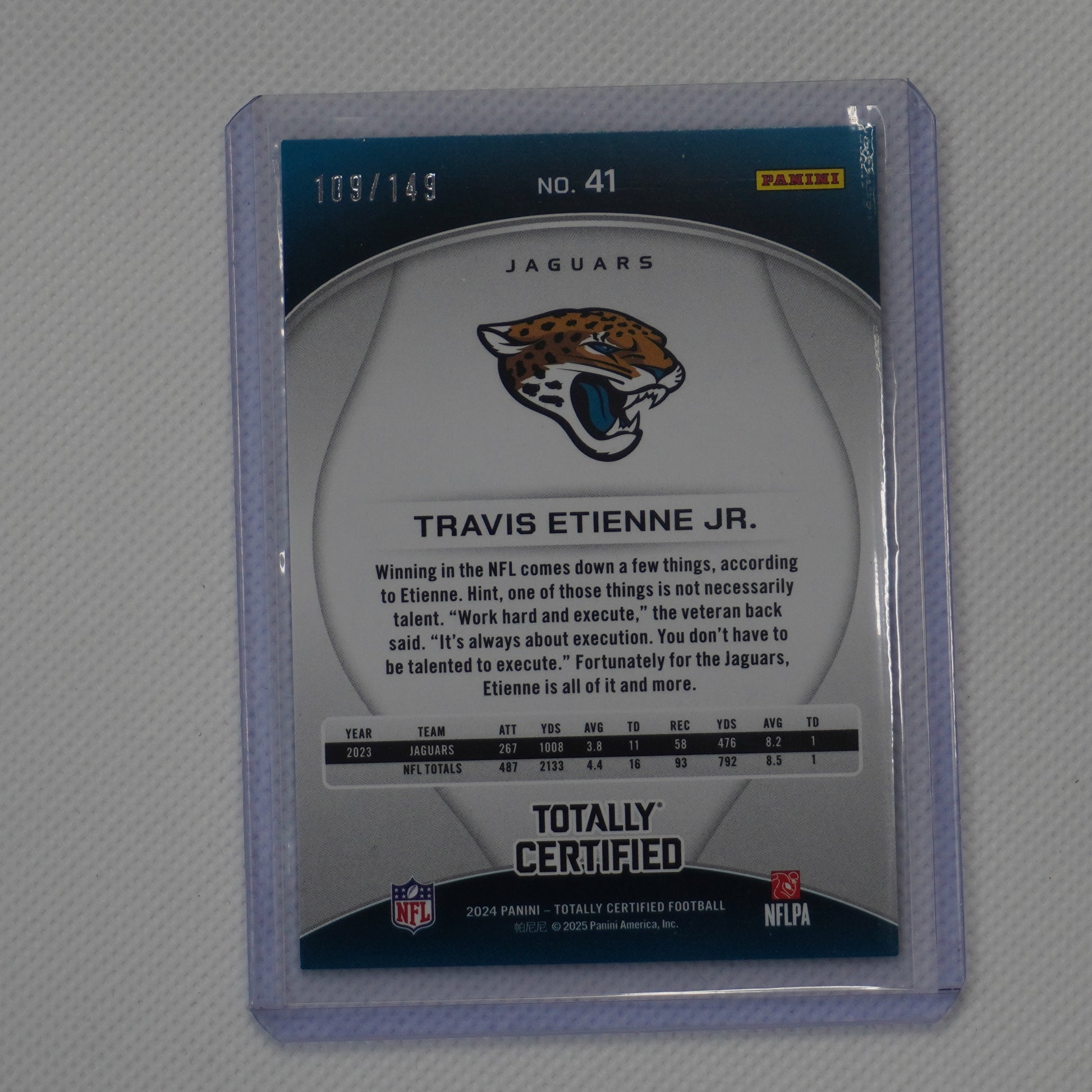 2024 Panini Totally Certified #41 Travis Etienne Jr. Mirror Platinum Blue #/149