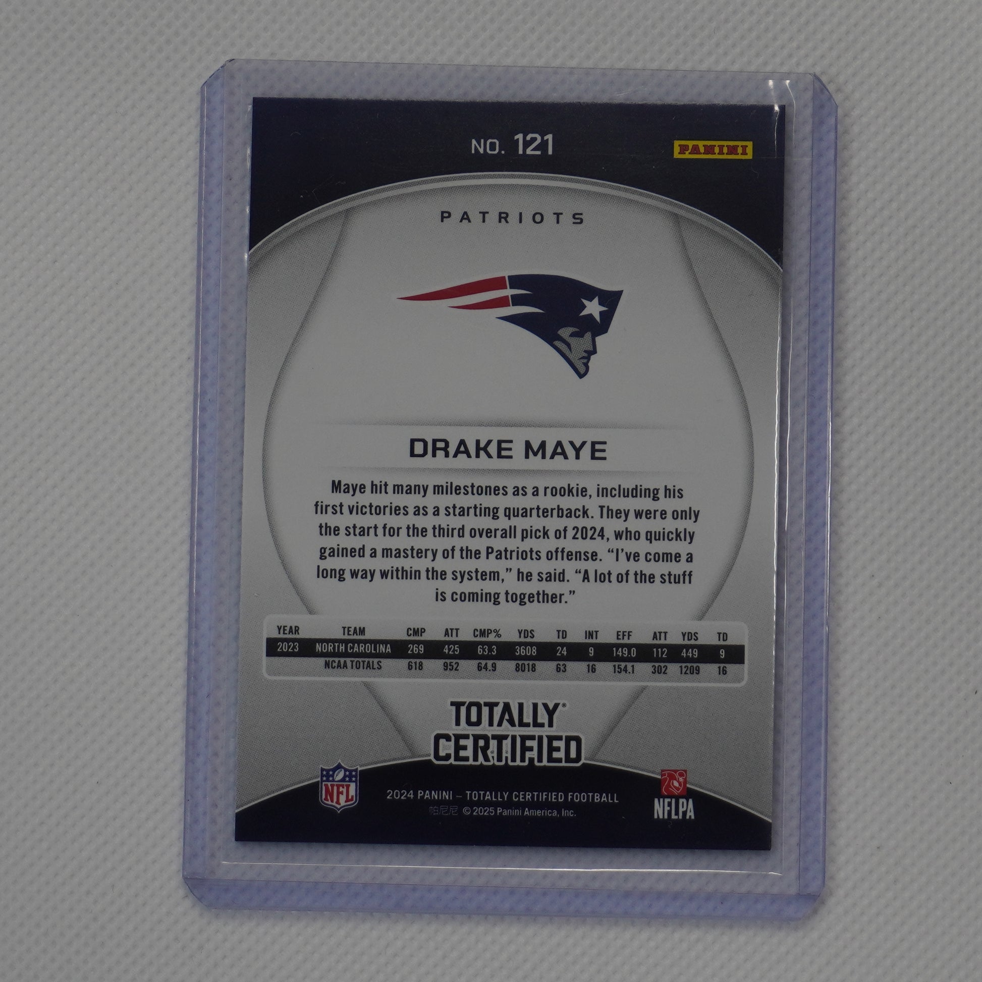 2024 Panini Totally Certified #121 Drake Maye New England Patriots RC