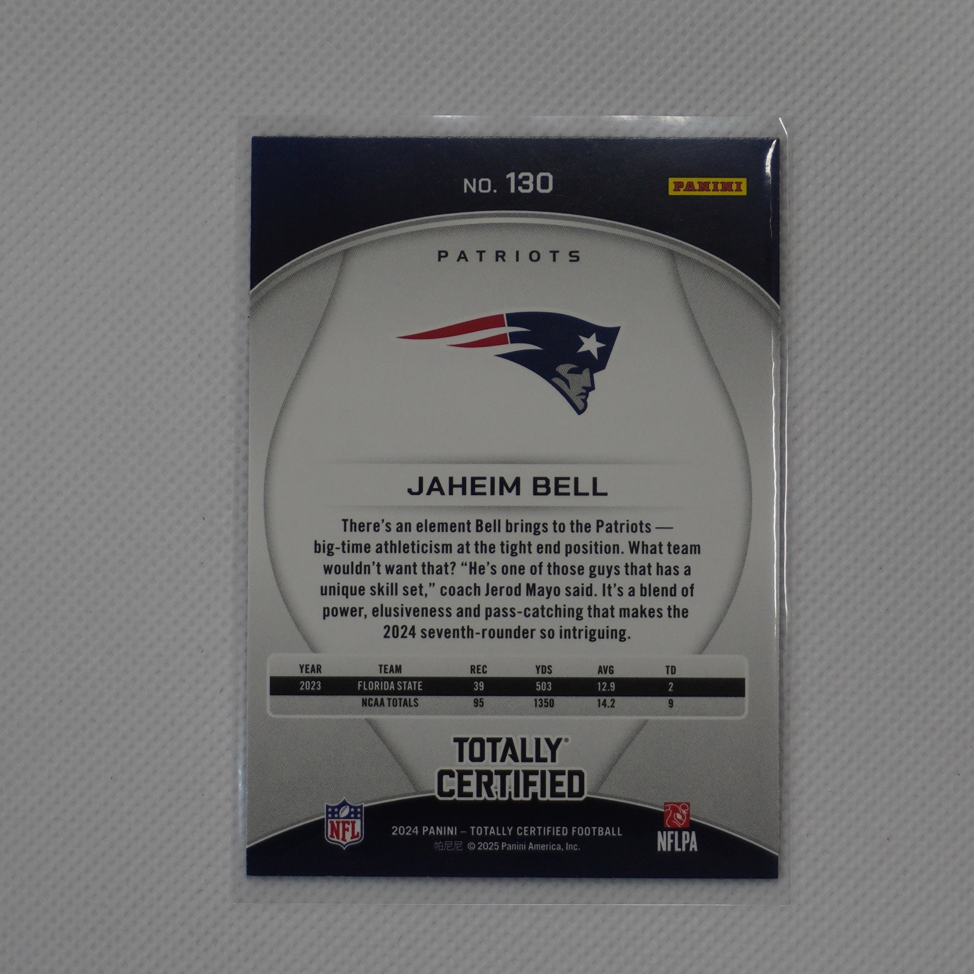 2024 Panini Totally Certified #130 Jaheim Bell New England Patriots RC