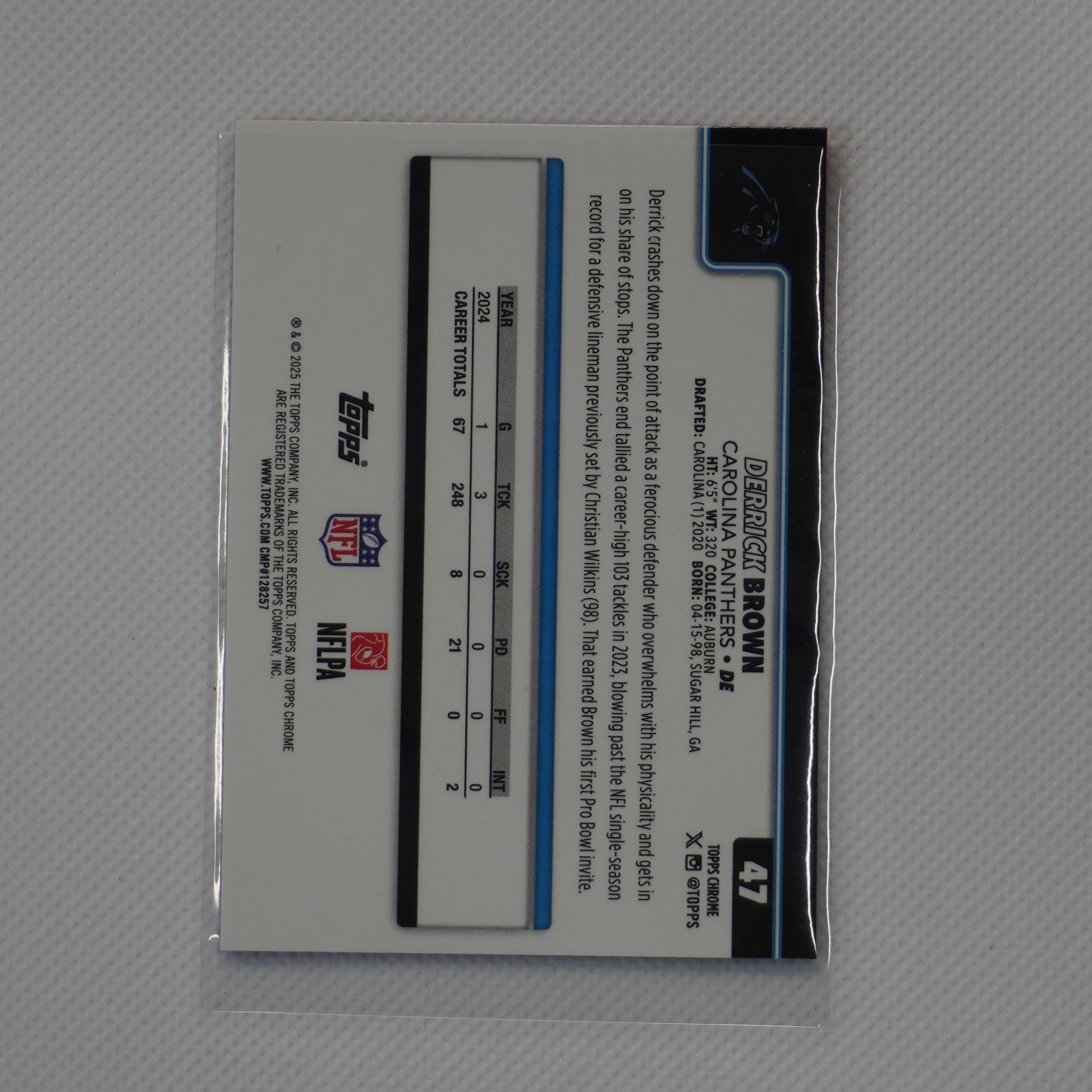 2025 Topps Chrome #47 Derrick Brown Red White and Blue Refractor Panthers