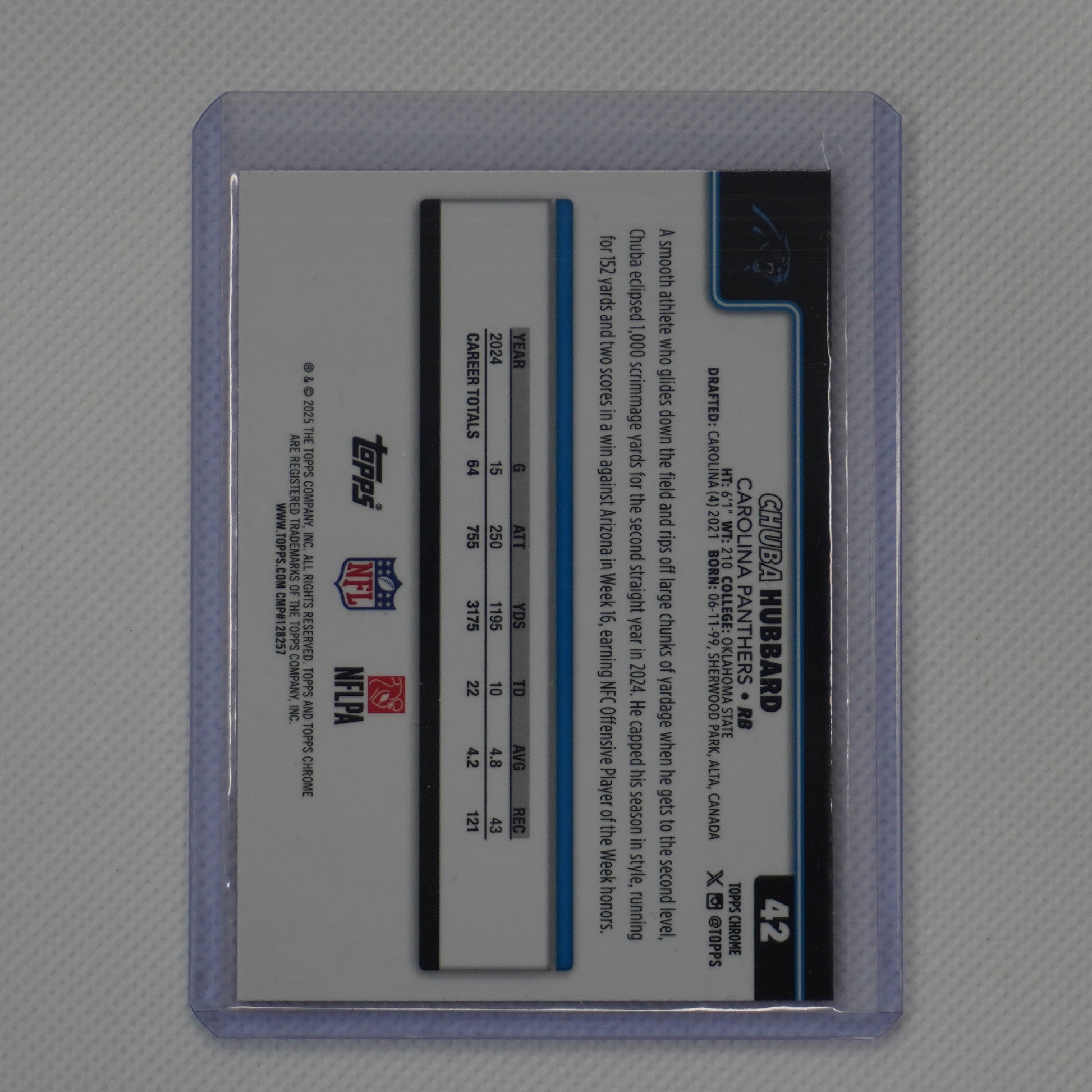 2025 Topps Chrome #42 Chuba Hubbard Hot Pink X-Fractor Carolina Panthers