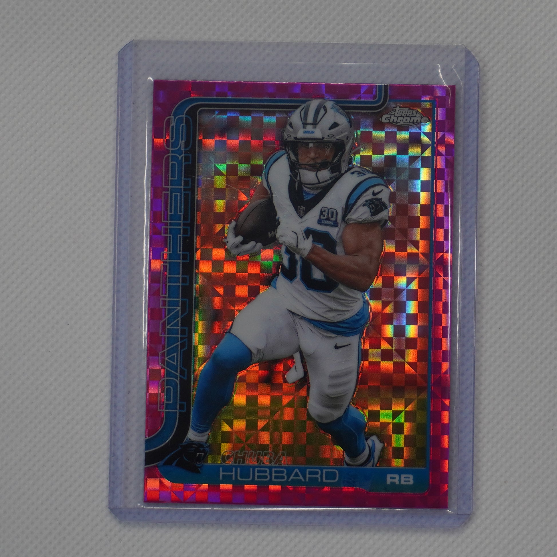 2025 Topps Chrome #42 Chuba Hubbard Hot Pink X-Fractor Carolina Panthers