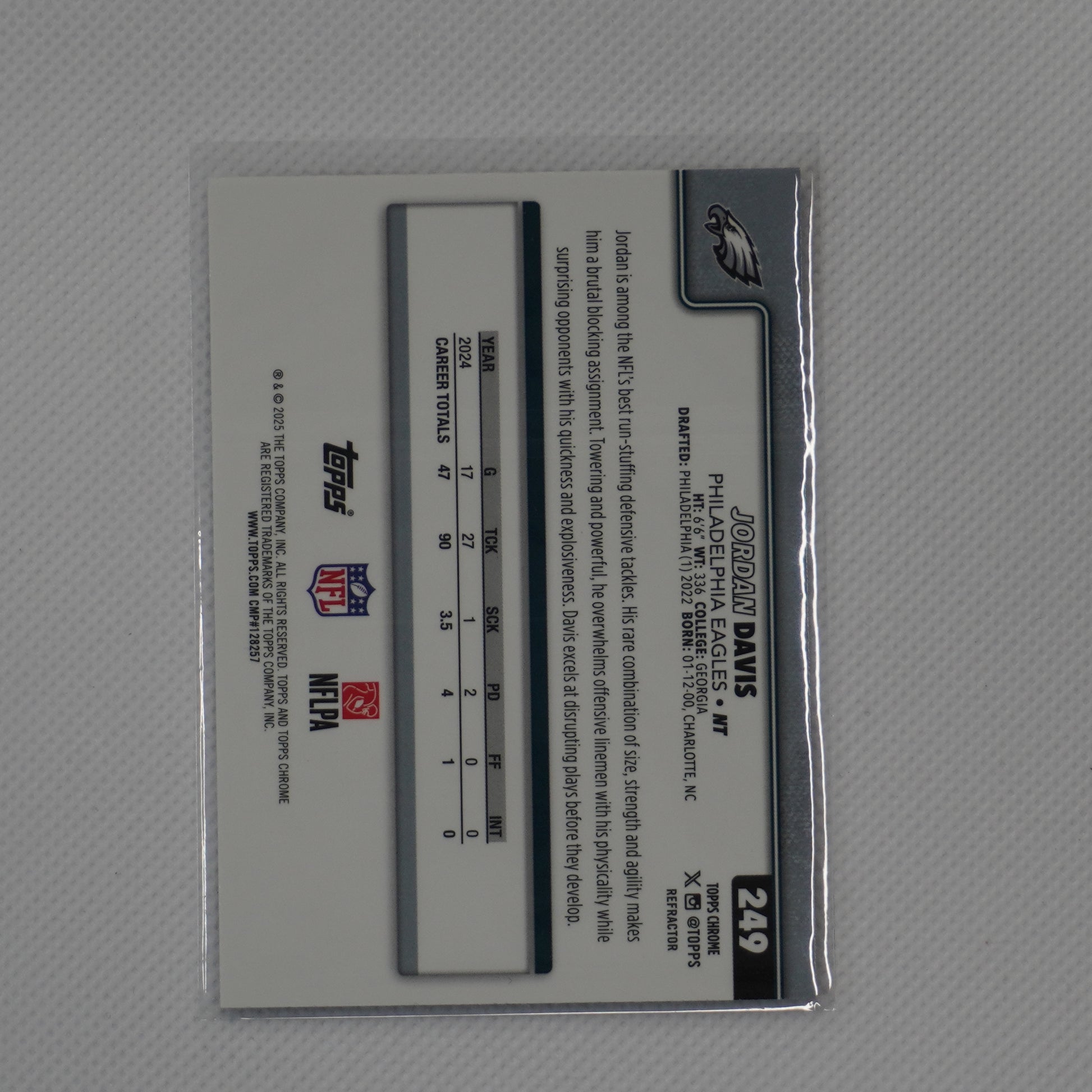 2025 Topps Chrome #249 Jordan Davis Refractor Philadelphia Eagles