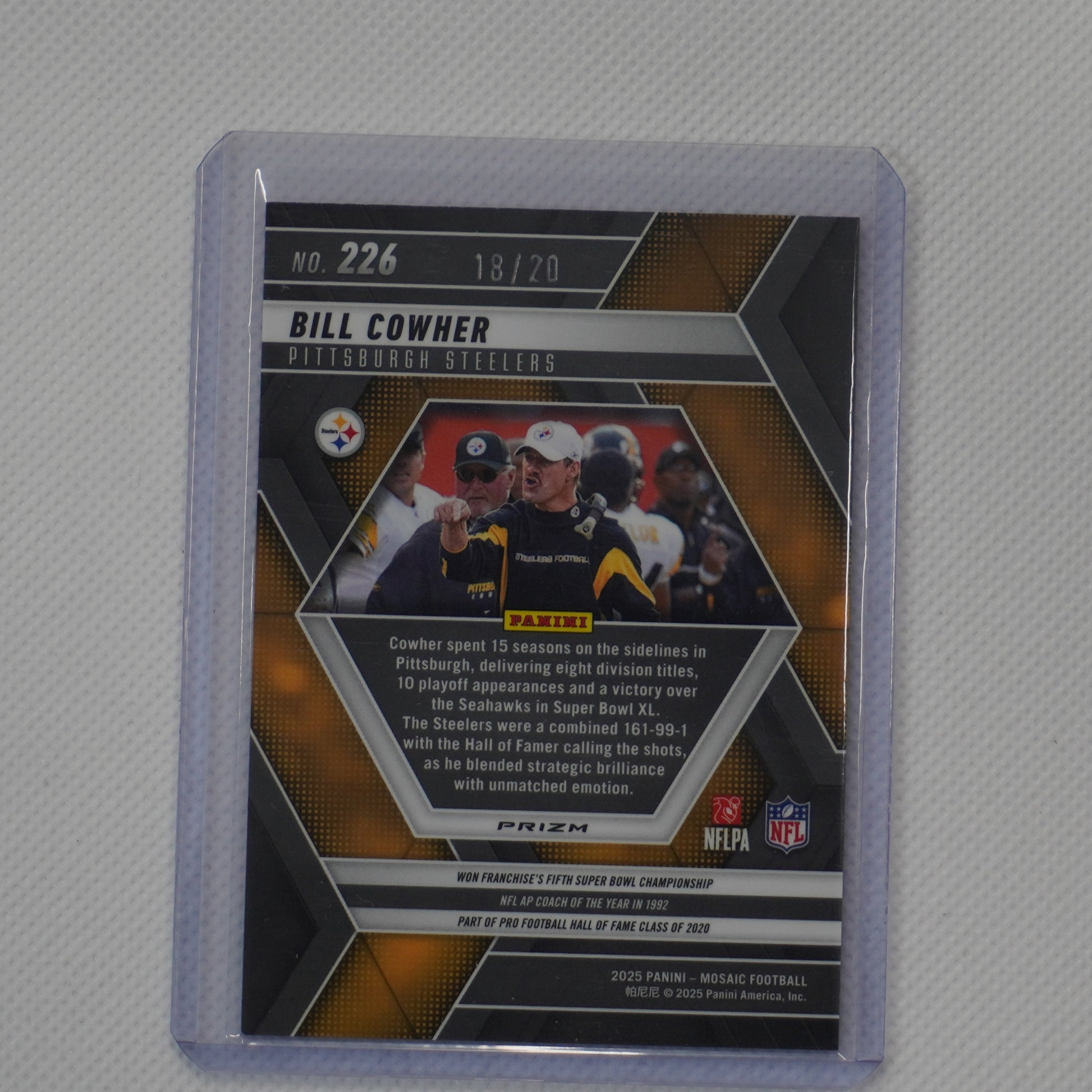 2025 Panini Mosaic #226 Bill Cowher Mosaic Choice Cherry Blossom #/20 Steelers