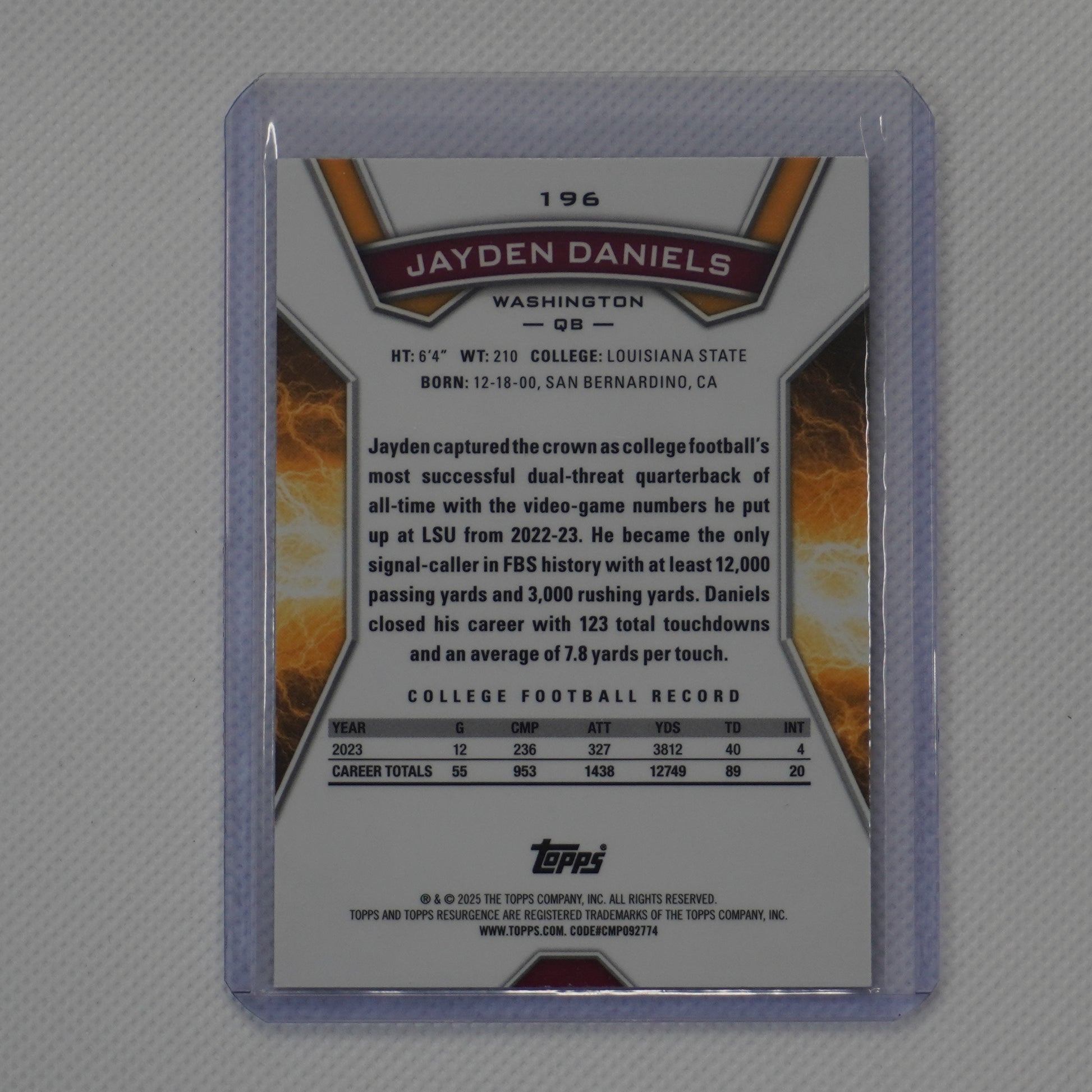 2024 Topps Resurgence #196 Jayden Daniels Washington Commanders RC