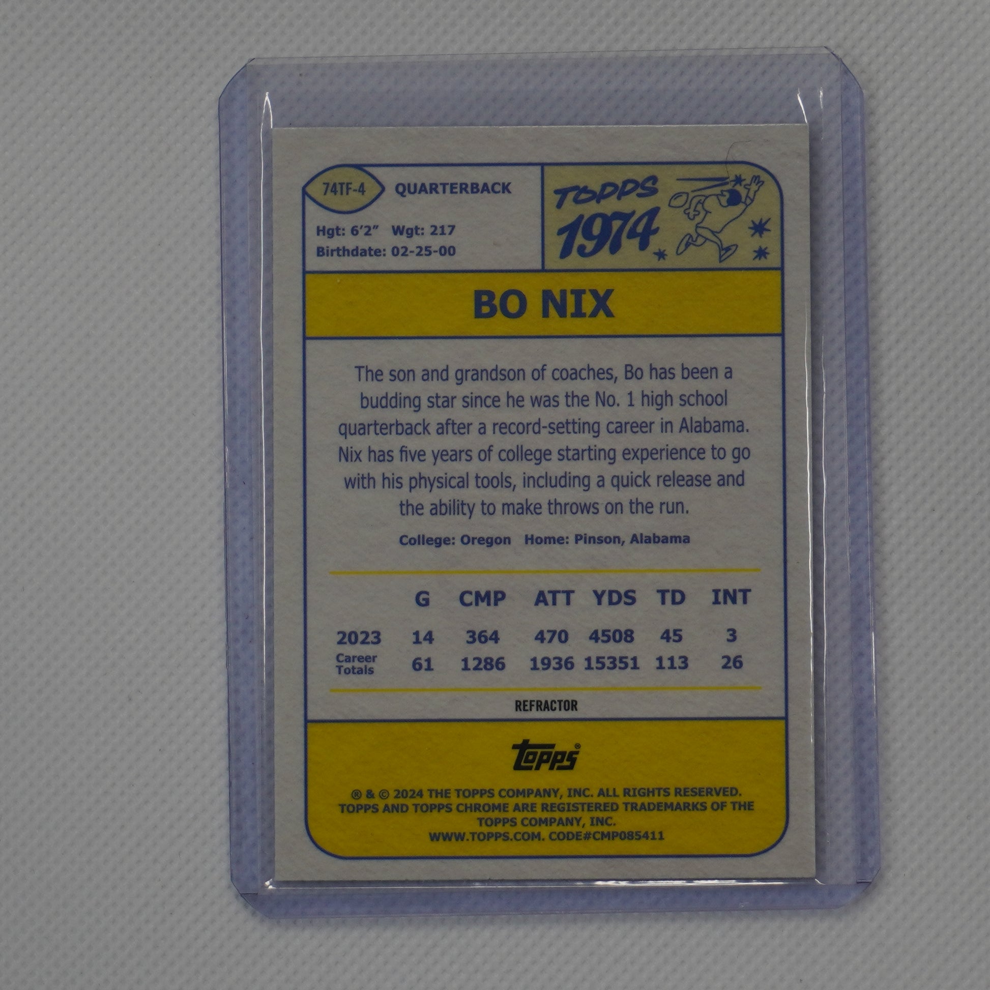 2024 Topps Chrome #74TF-4 Bo Nix 1974 Topps Football Refractor Denver Broncos