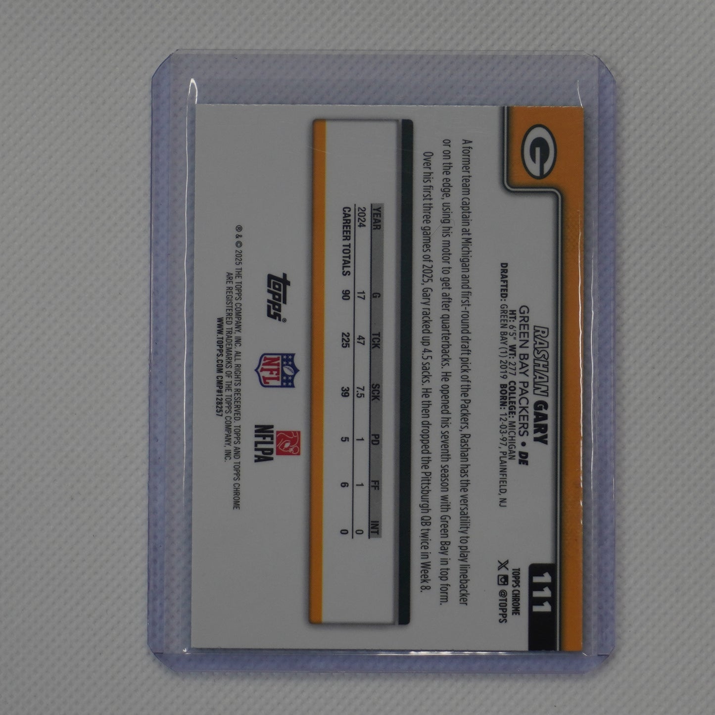 2025 Topps Chrome #111 Rashan Gary Teal Refractor #/299 Green Bay Packers SN