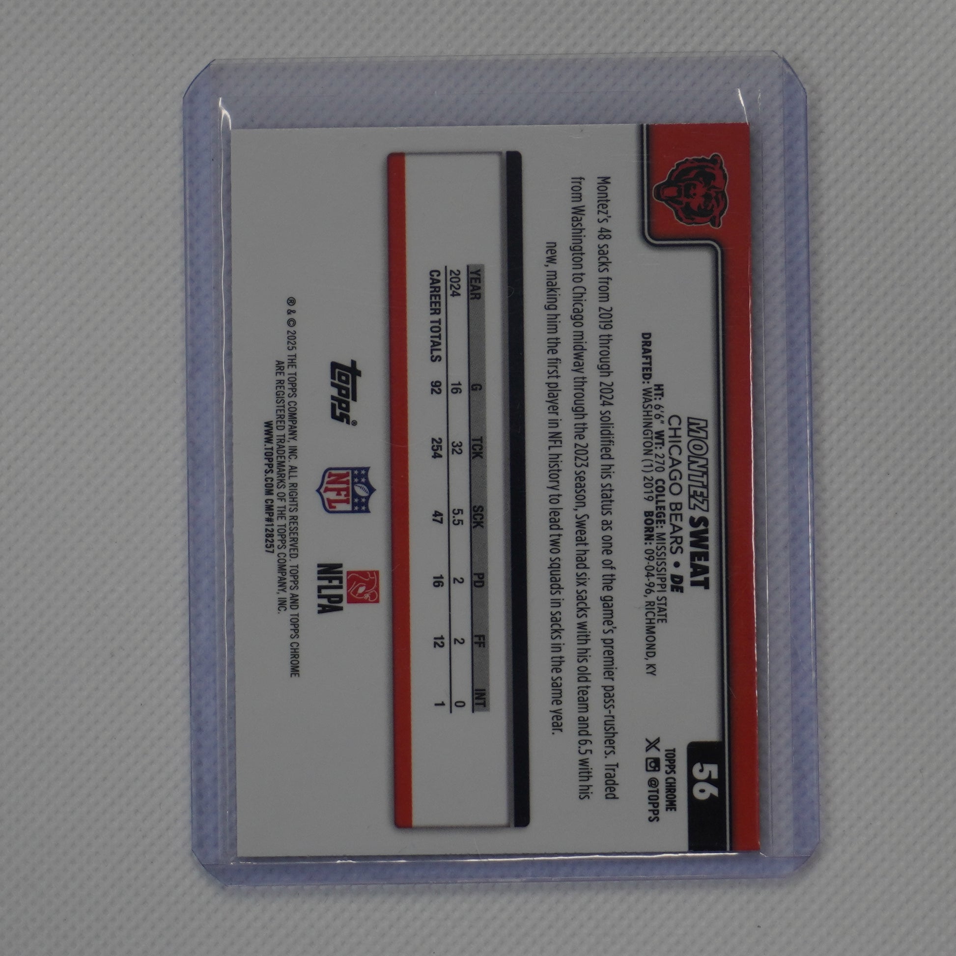 2025 Topps Chrome #56 Montez Sweat Purple Wave Refractor #/75 Chicago Bears SN