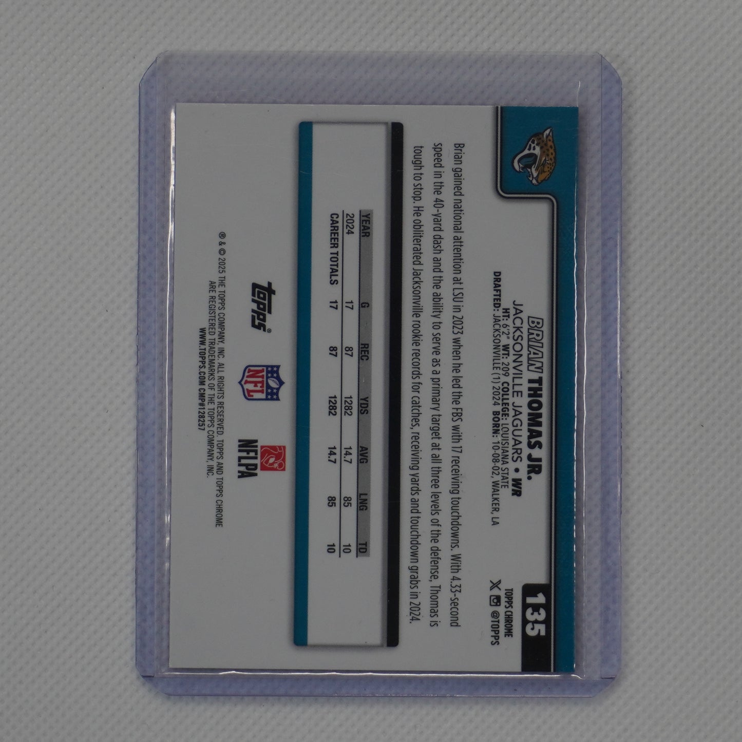 2025 Topps Chrome #135 Brian Thomas Jr. Hot Pink X-Fractor Jacksonville Jaguars