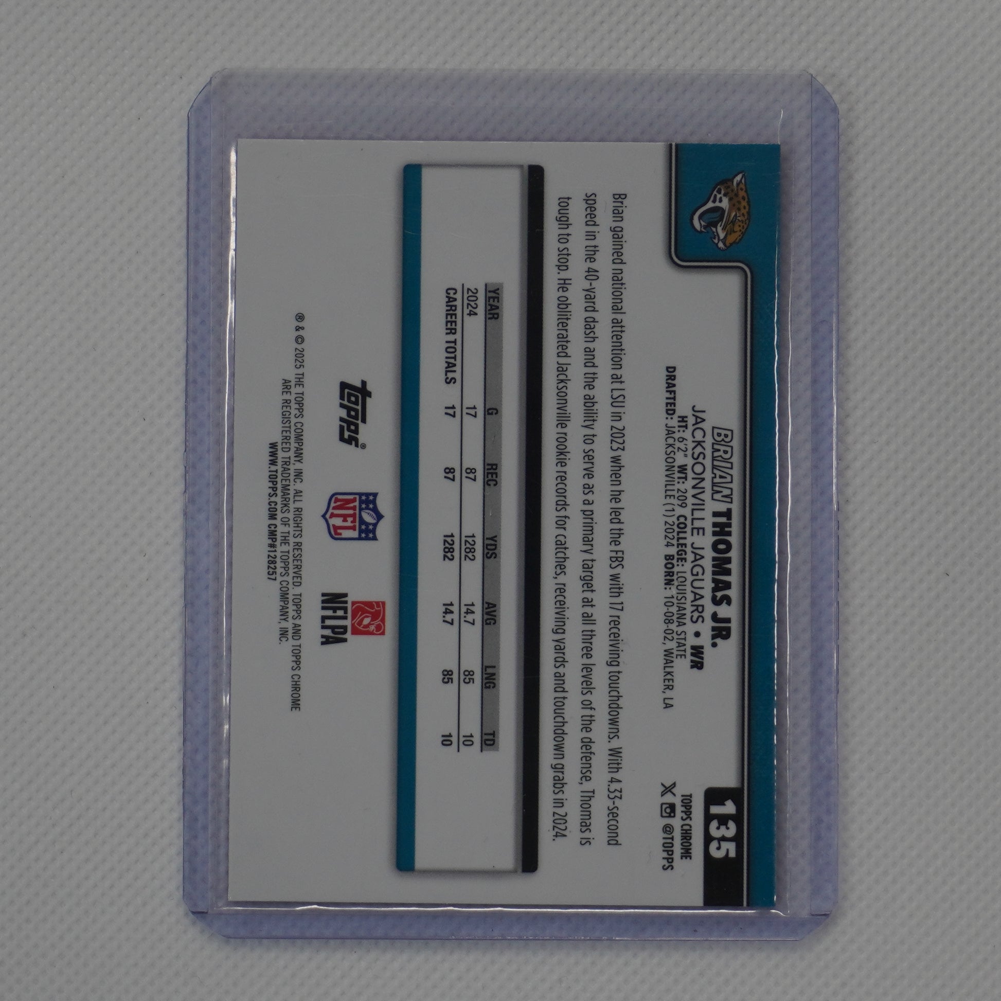 2025 Topps Chrome #135 Brian Thomas Jr. Hot Pink X-Fractor Jacksonville Jaguars