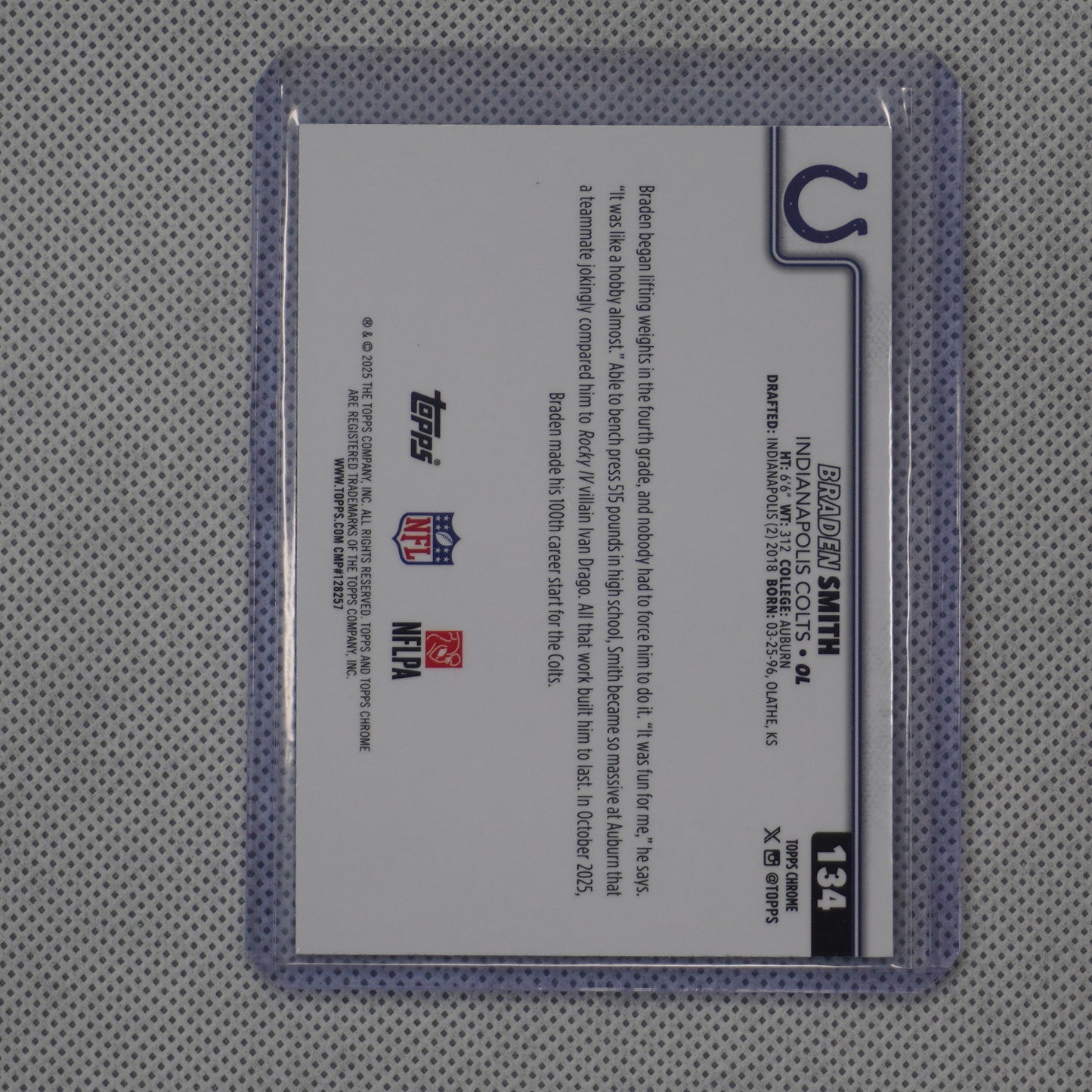 2025 Topps Chrome #134 Braden Smith Blue Wave Refractor #/150 Colts SN