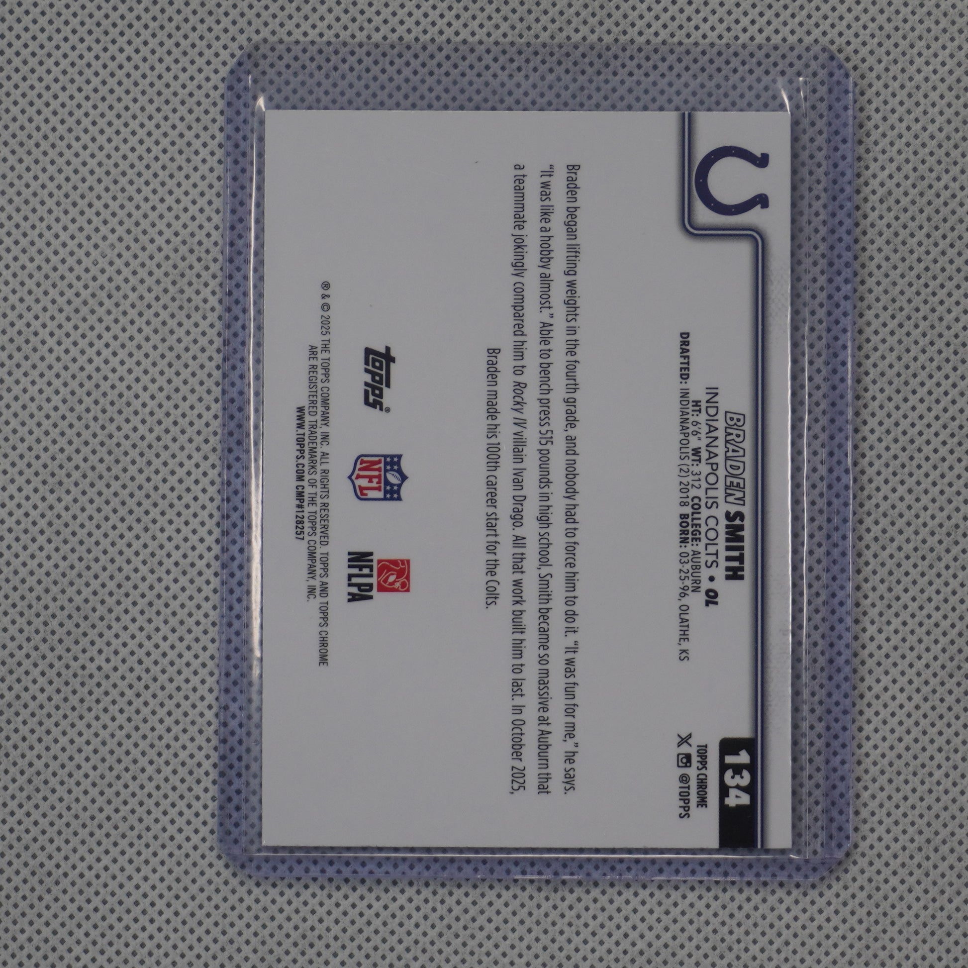 2025 Topps Chrome #134 Braden Smith Blue Wave Refractor #/150 Colts SN
