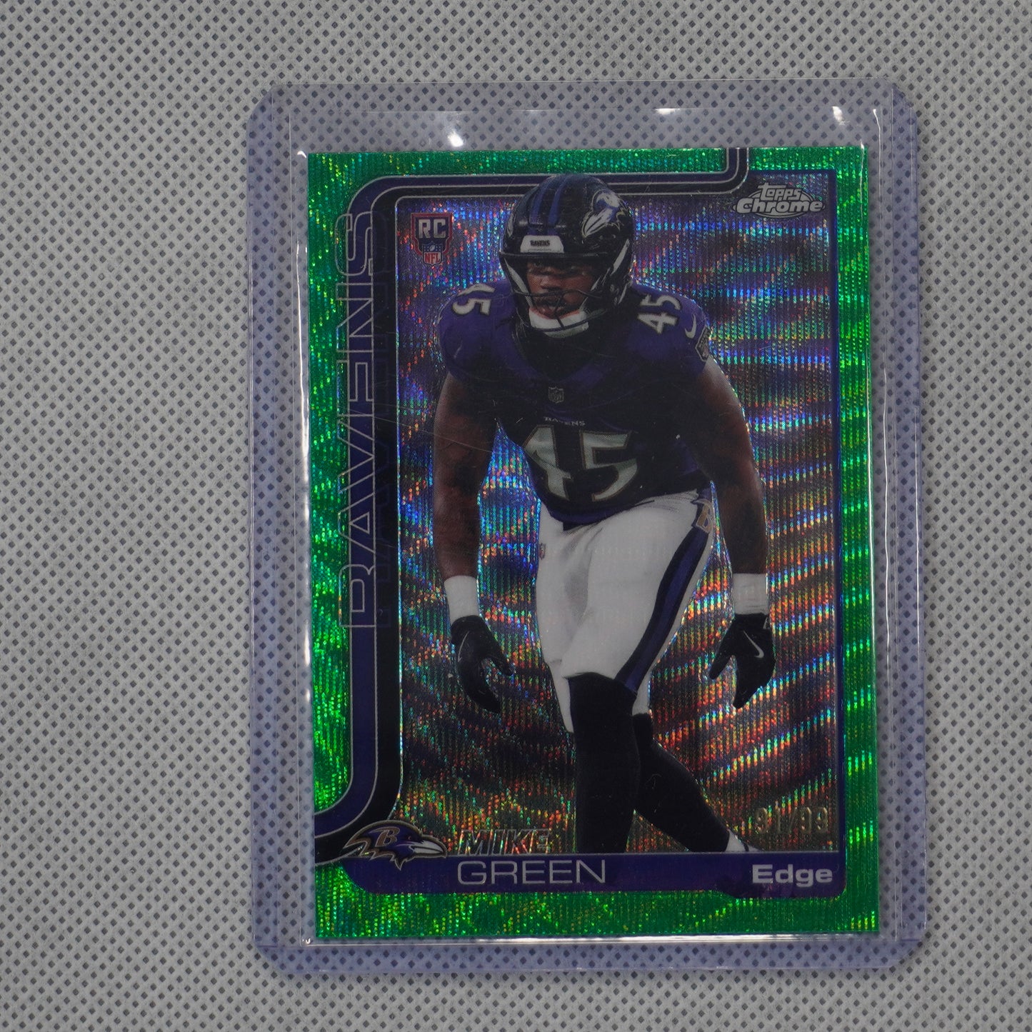 2025 Topps Chrome #376 Mike Green Green Wave Refractor #/99 Baltimore Ravens