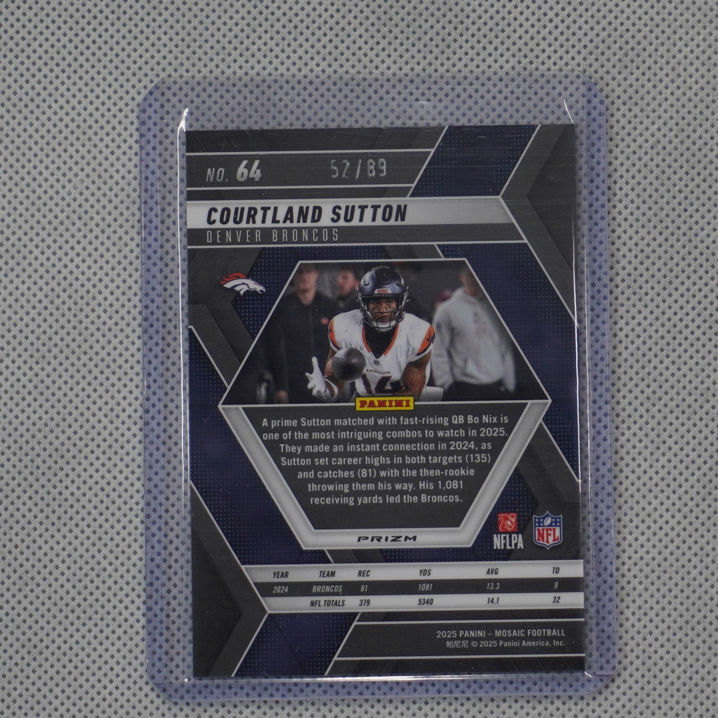2025 Panini Mosaic #64 Courtland Sutton Mosaic Choice Red & Yellow #/89 Broncos
