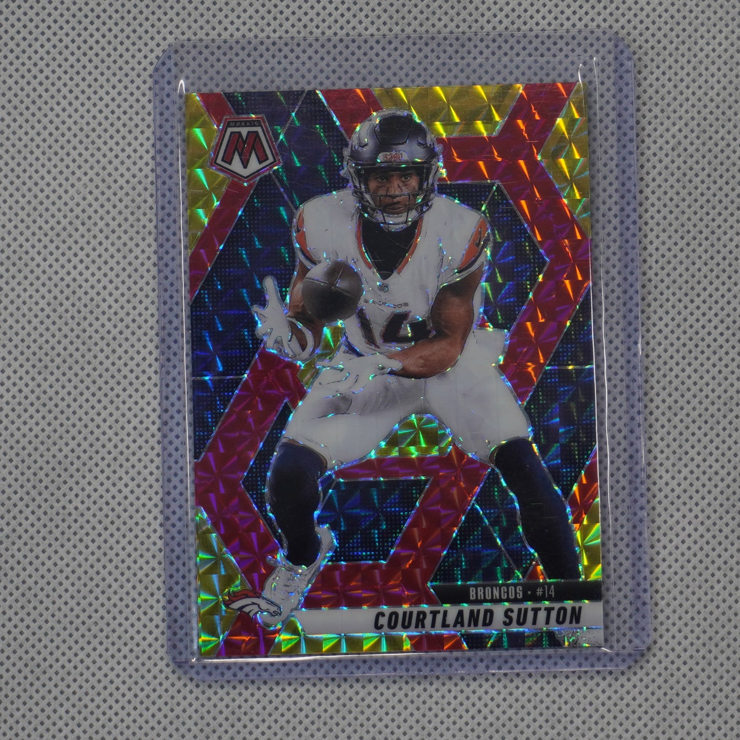 2025 Panini Mosaic #64 Courtland Sutton Mosaic Choice Red & Yellow #/89 Broncos