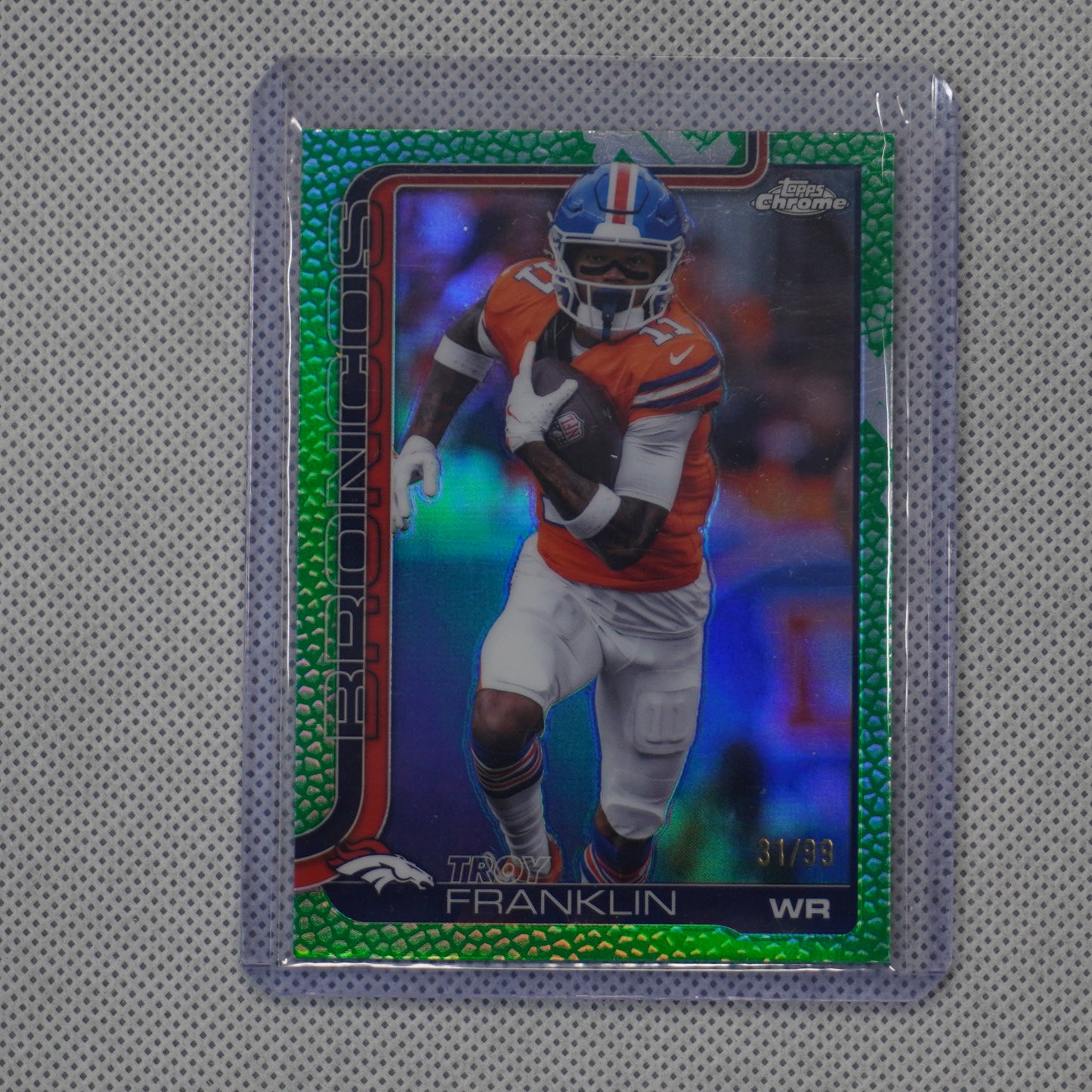 2025 Topps Chrome #91 Troy Franklin Football Leather Green #/99 Denver Broncos