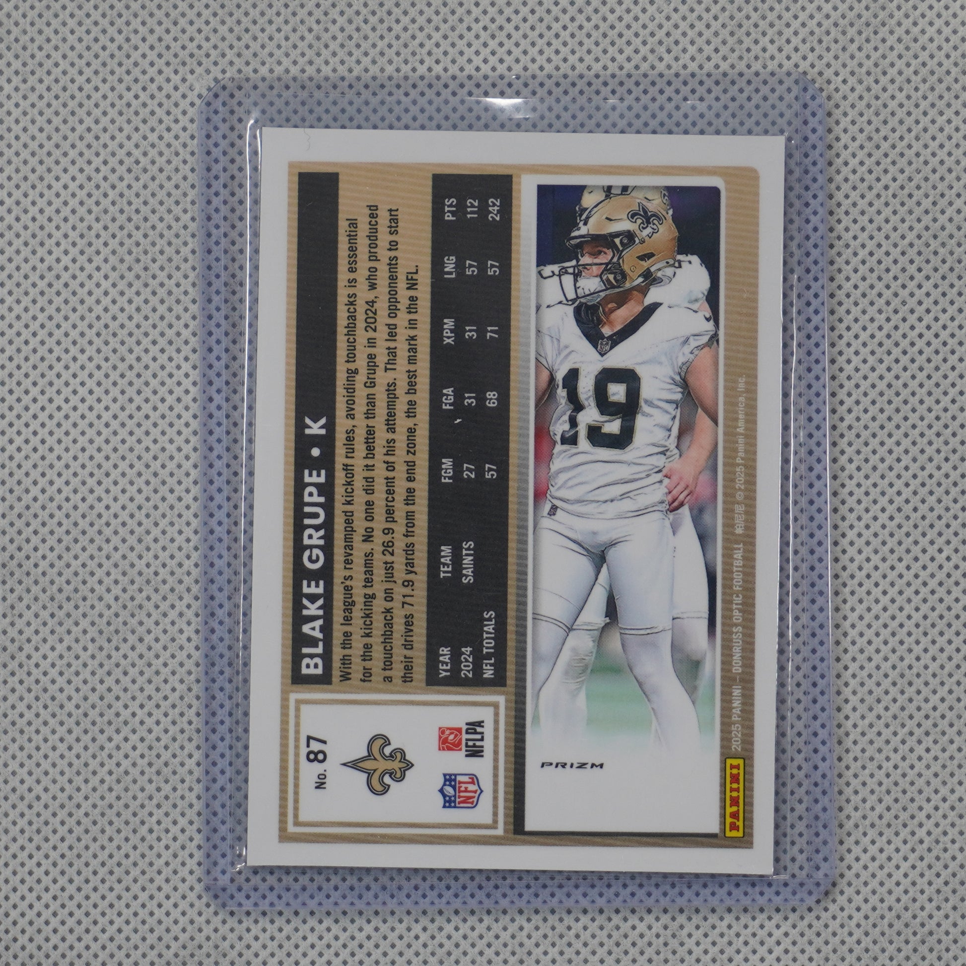 2025 Donruss Optic #87 Blake Grupe Rocket New Orleans Saints