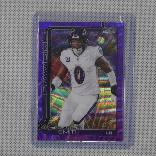 2025 Topps Chrome #27 Roquan Smith Purple Wave Refractor #/75 Baltimore Ravens
