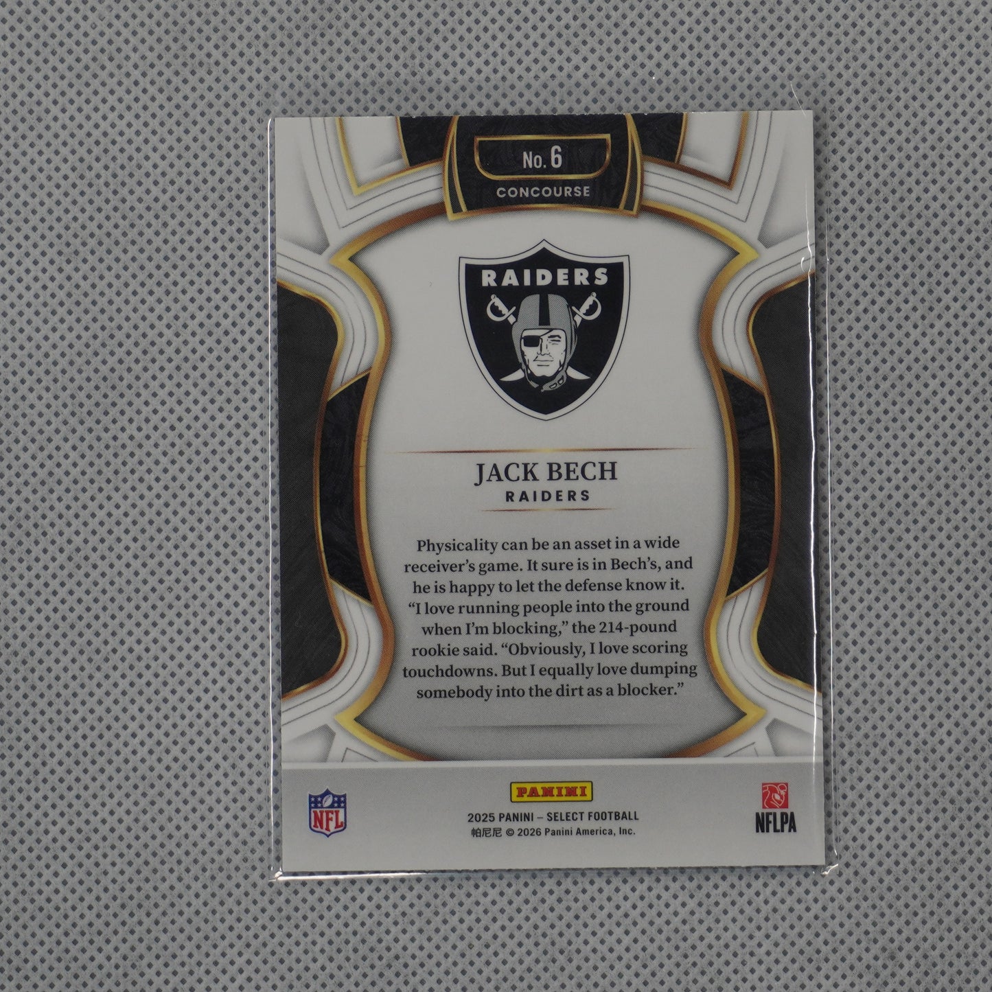 2025 Panini Select #6 Jack Bech Las Vegas Raiders RC