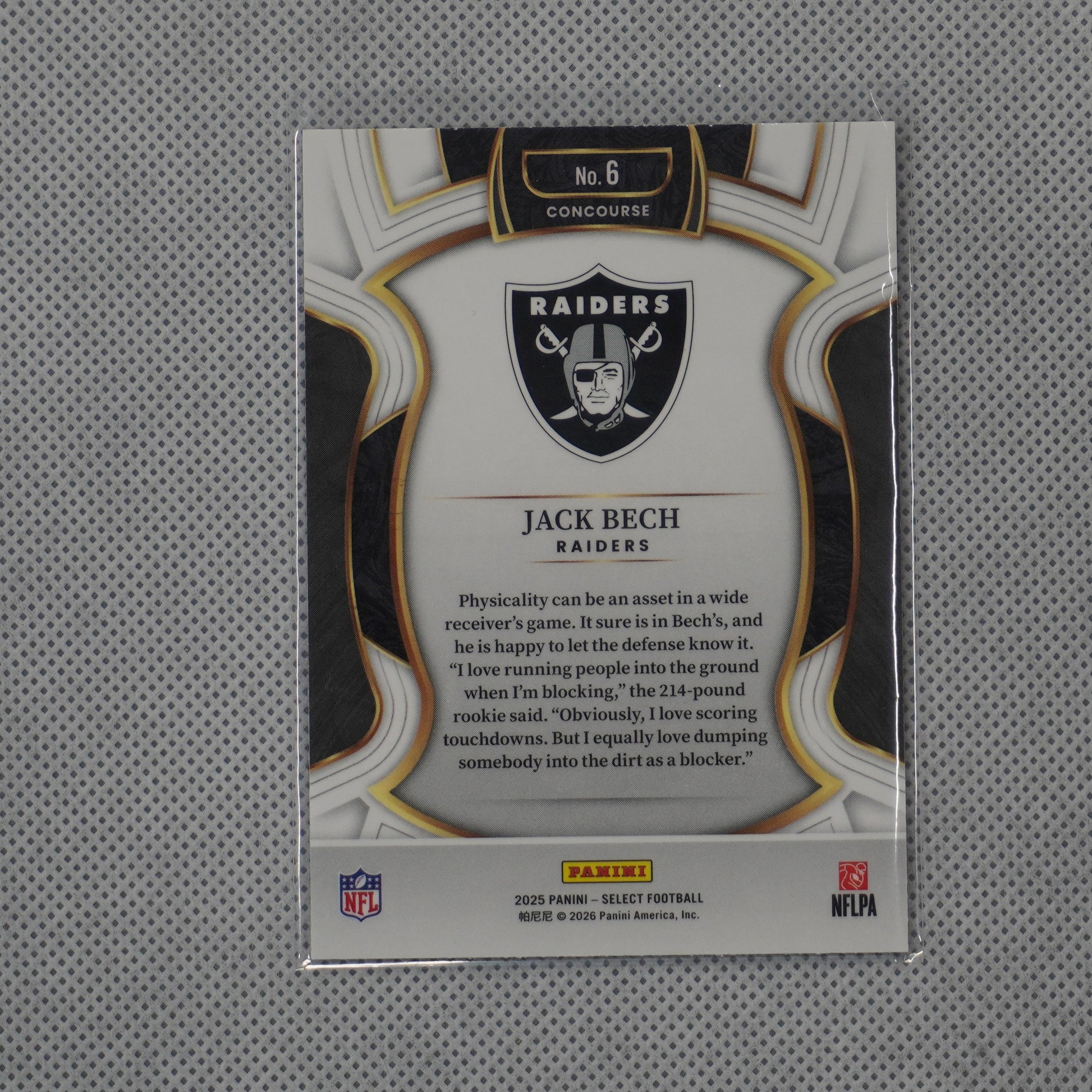 2025 Panini Select #6 Jack Bech Las Vegas Raiders RC