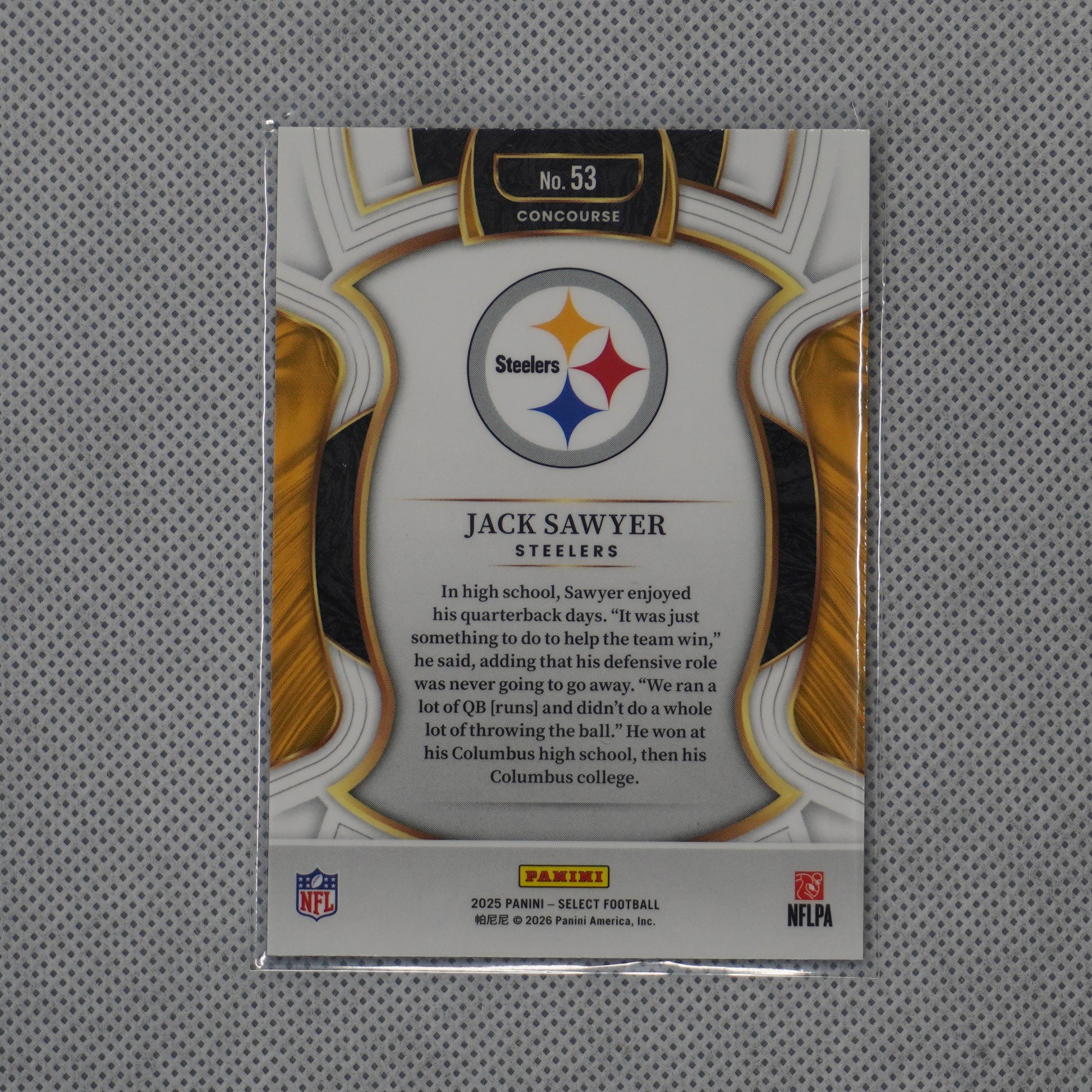 2025 Panini Select #53 Jack Sawyer Pittsburgh Steelers RC