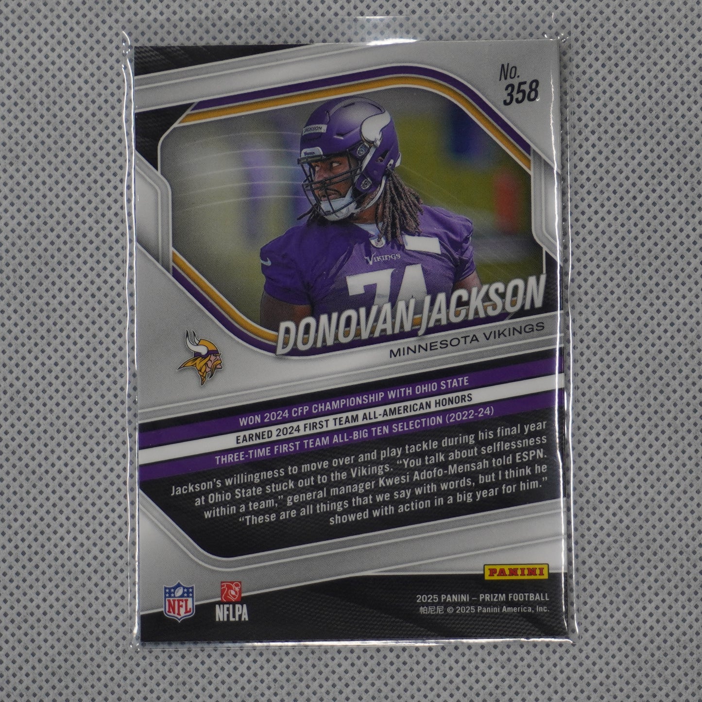 2025 Panini Prizm #358 Donovan Jackson Minnesota Vikings RC