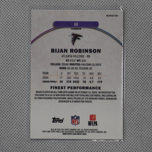 2025 Finest #69 Bijan Robinson Refractor Atlanta Falcons