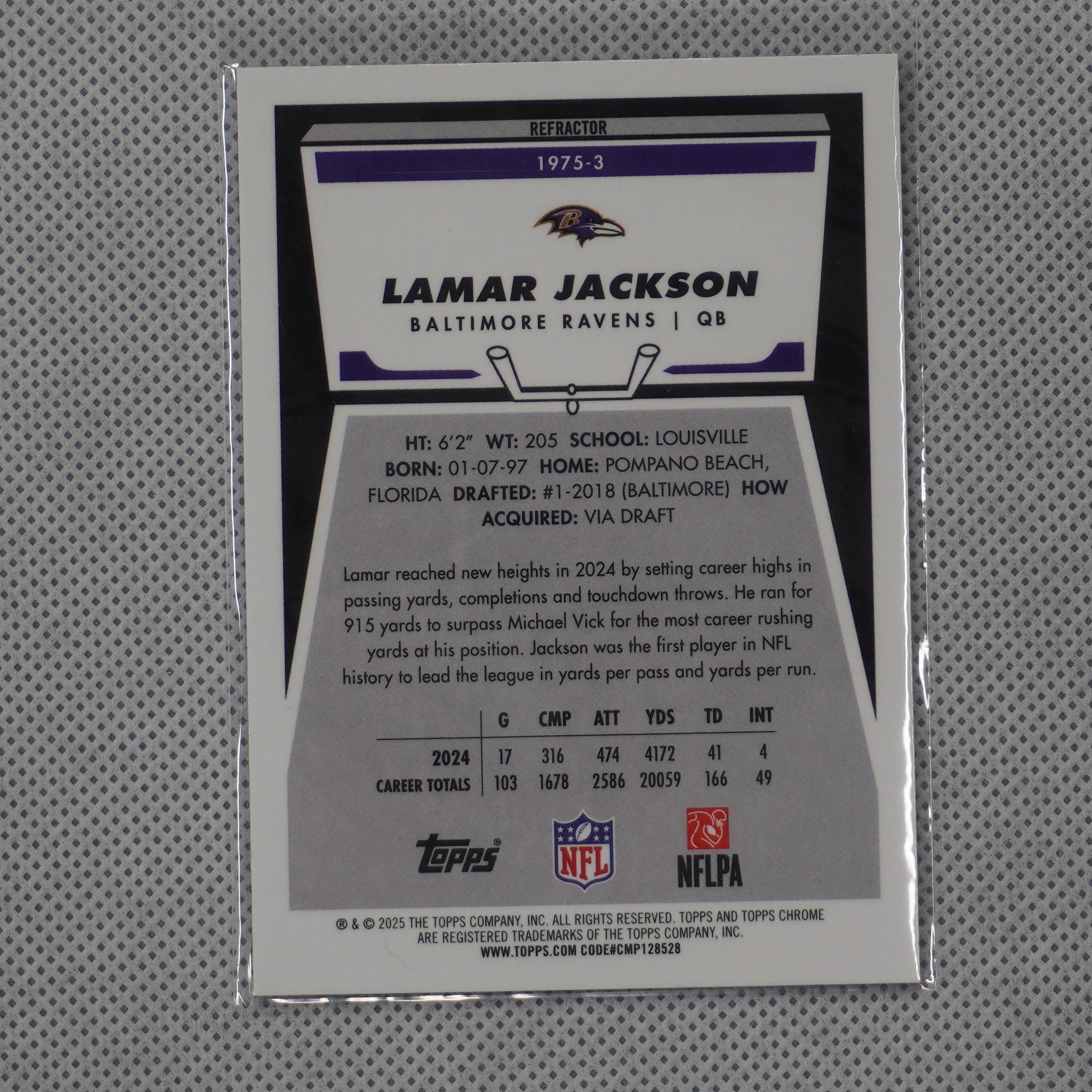 2025 Topps Chrome #1975-3 Lamar Jackson 1975 Topps Refractor Baltimore Ravens