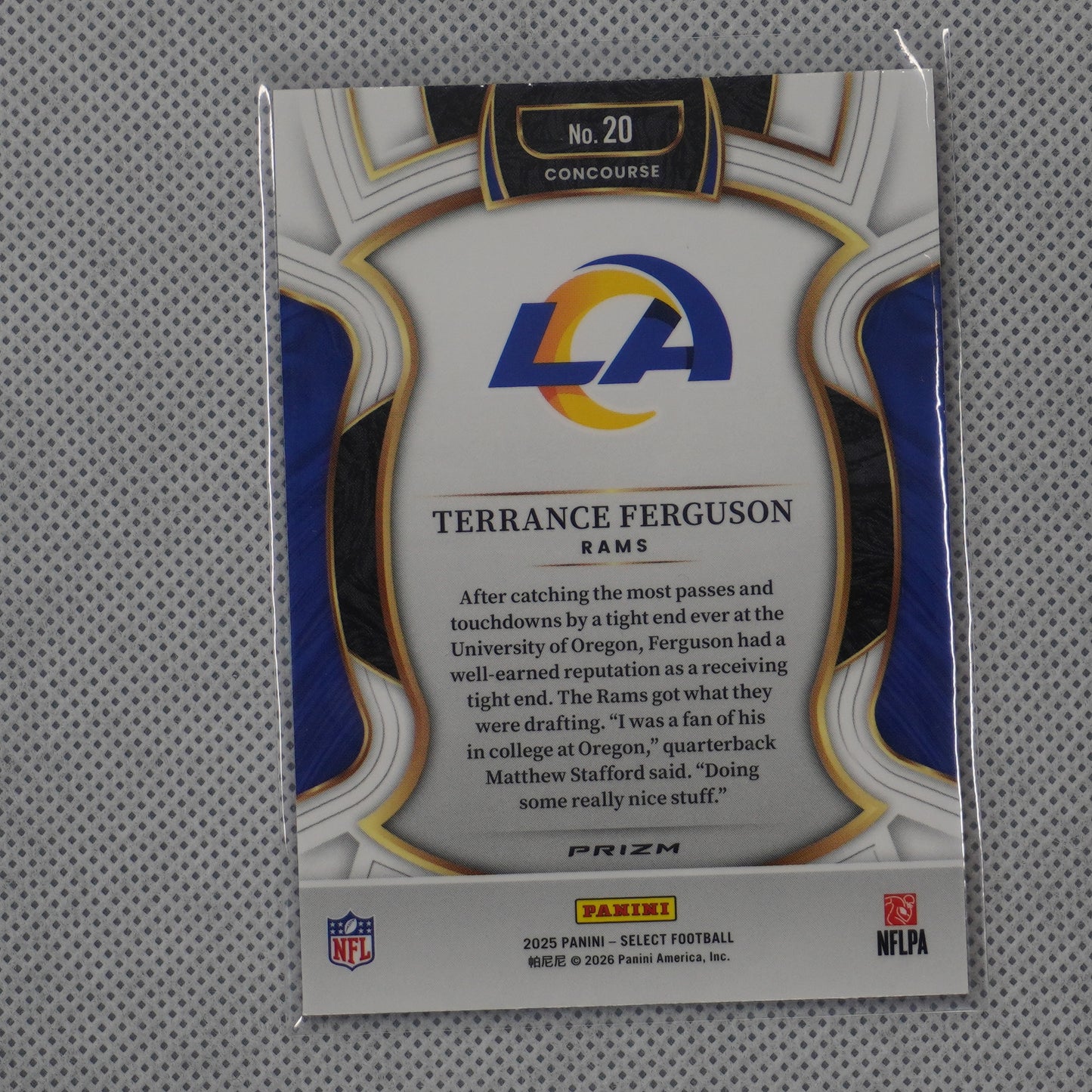 2025 Panini Select #20 Terrance Ferguson Pink Prizm Shock Los Angeles Rams RC