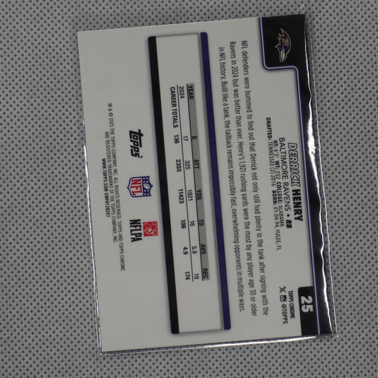 2025 Topps Chrome #25 Derrick Henry Hot Pink X-Fractor Baltimore Ravens