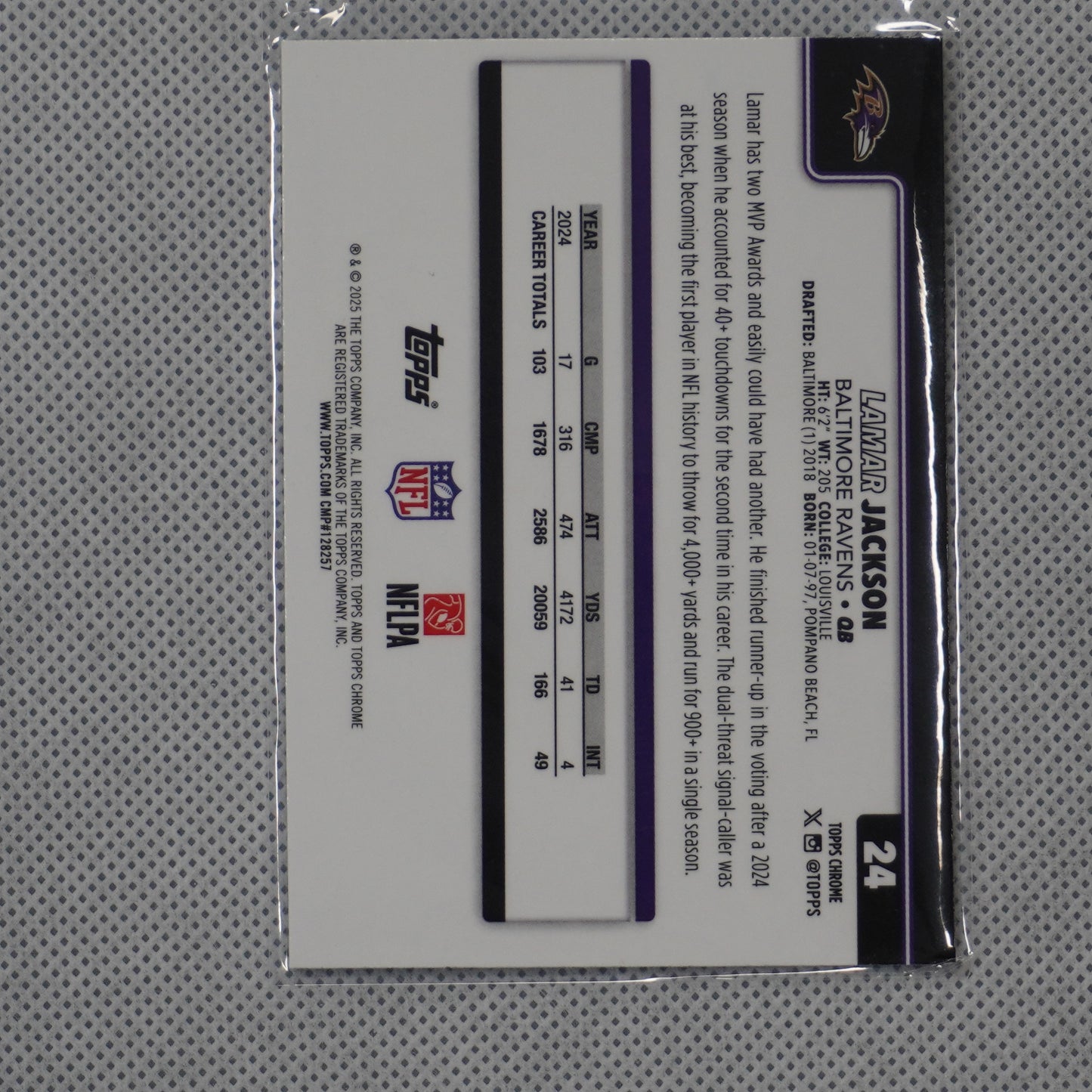 2025 Topps Chrome #24 Lamar Jackson Pulsar Refractor Baltimore Ravens