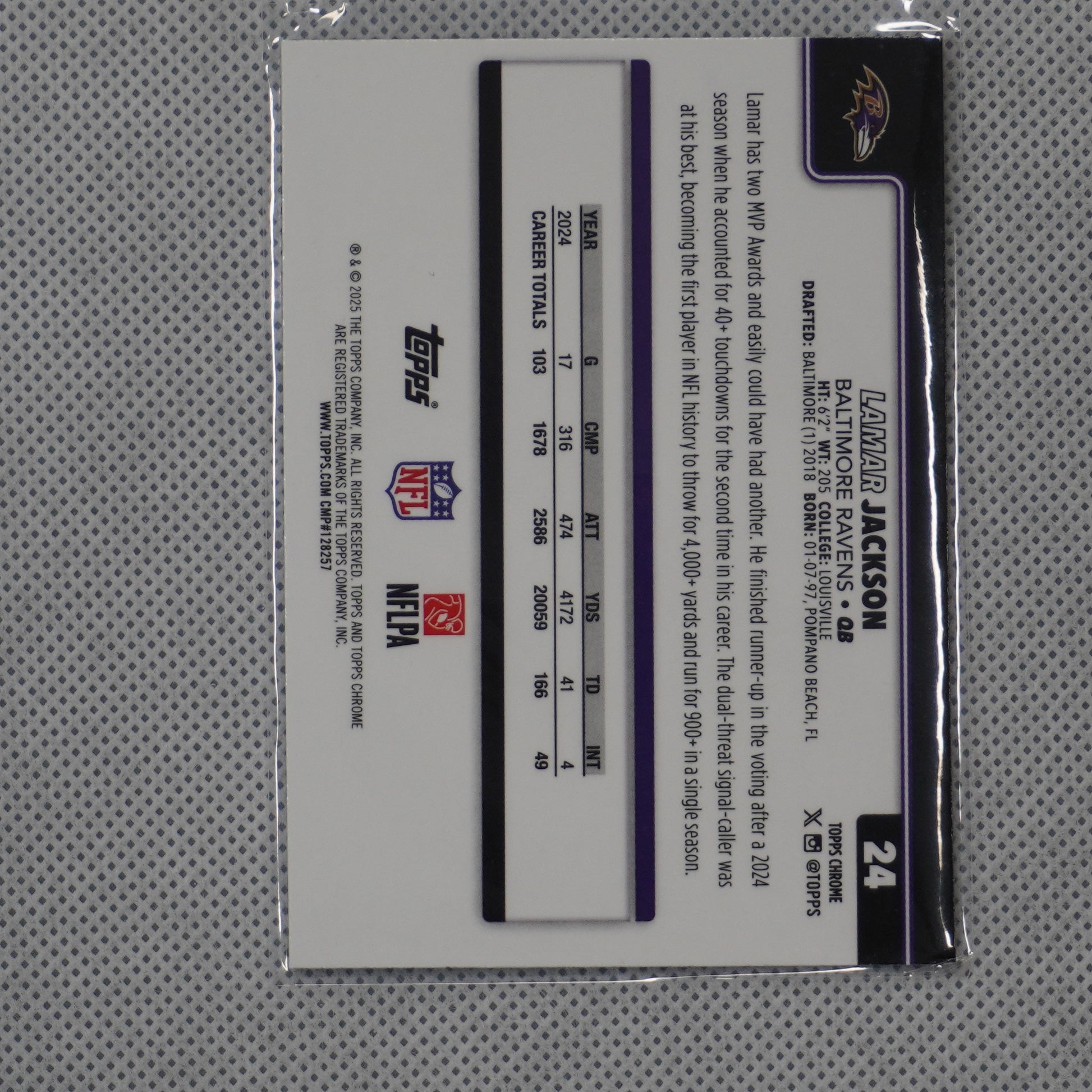 2025 Topps Chrome #24 Lamar Jackson Pulsar Refractor Baltimore Ravens