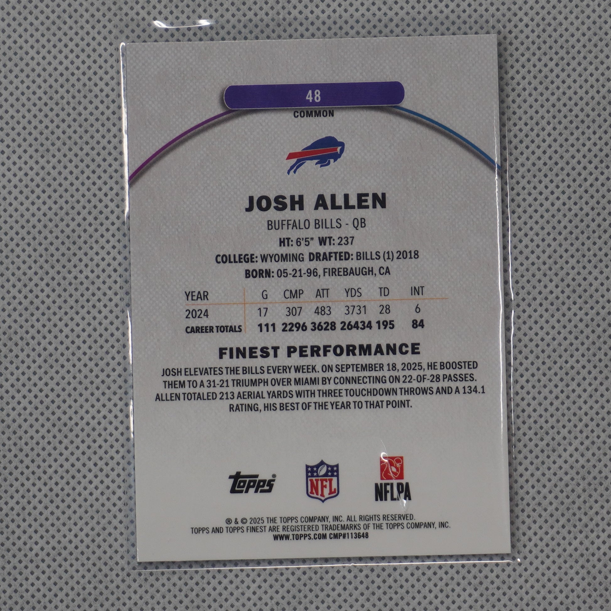 2025 Finest #48 Josh Allen Buffalo Bills