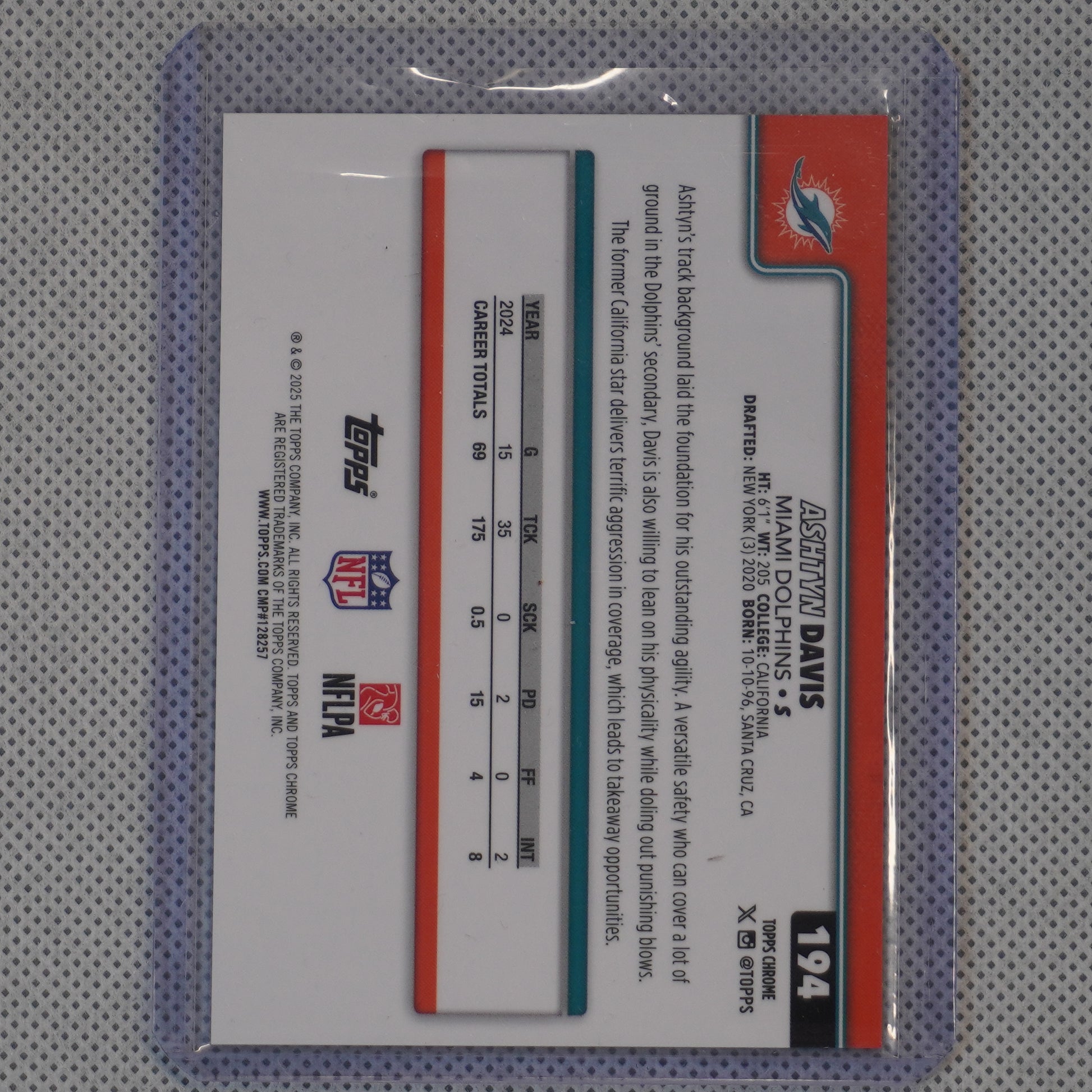 2025 Topps Chrome #194 Ashtyn Davis Black Geometric Refractor #/10 Miami Dolphins SN