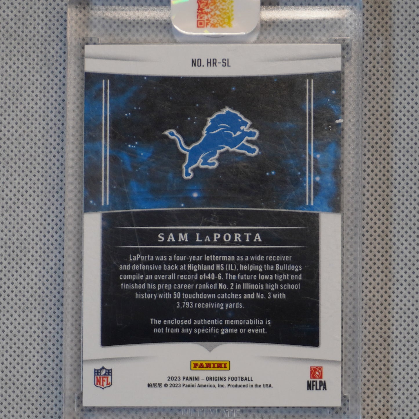 2023 Panini Origins #HR-SL Sam LaPorta Hometown Roots Green #/10 Detroit Lions SN.MEM