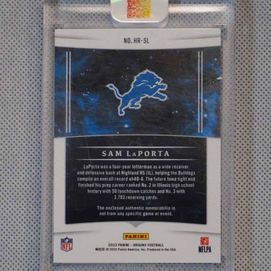 2023 Panini Origins #HR-SL Sam LaPorta Hometown Roots Green #/10 Detroit Lions SN.MEM