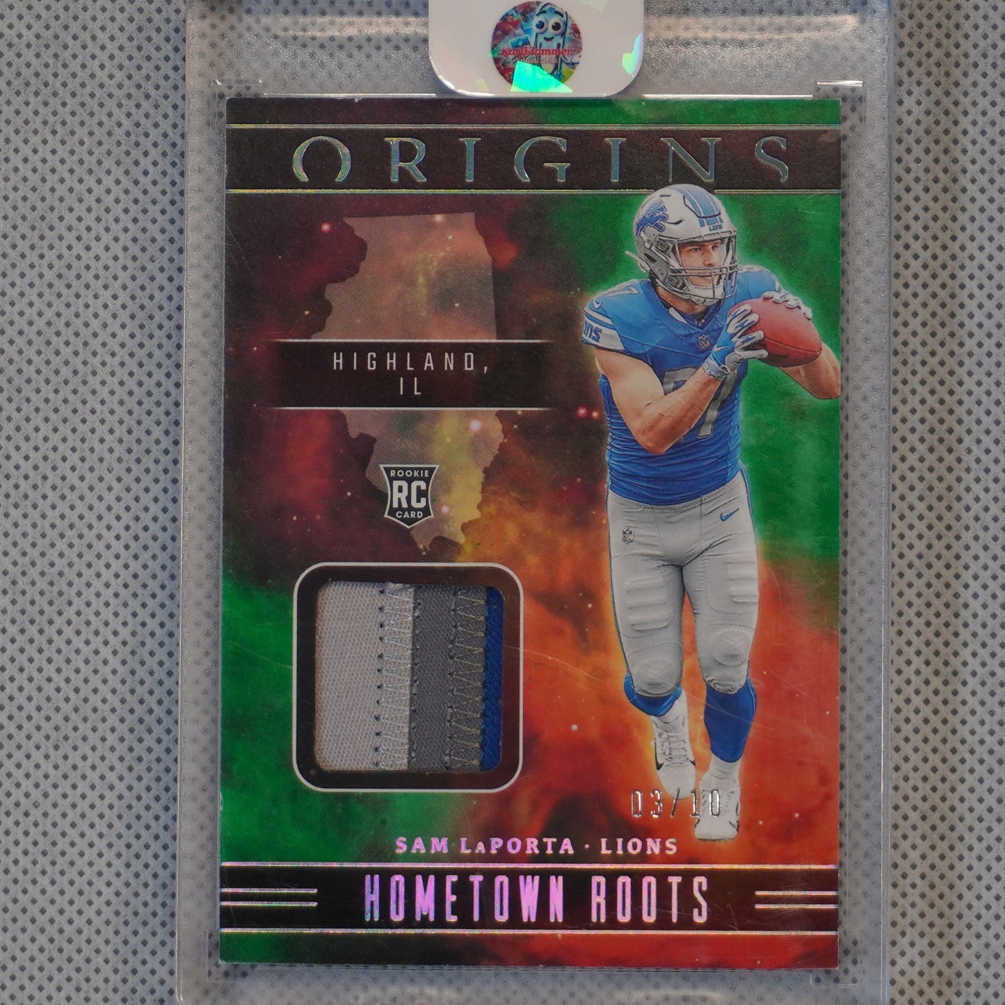 2023 Panini Origins #HR-SL Sam LaPorta Hometown Roots Green #/10 Detroit Lions SN.MEM