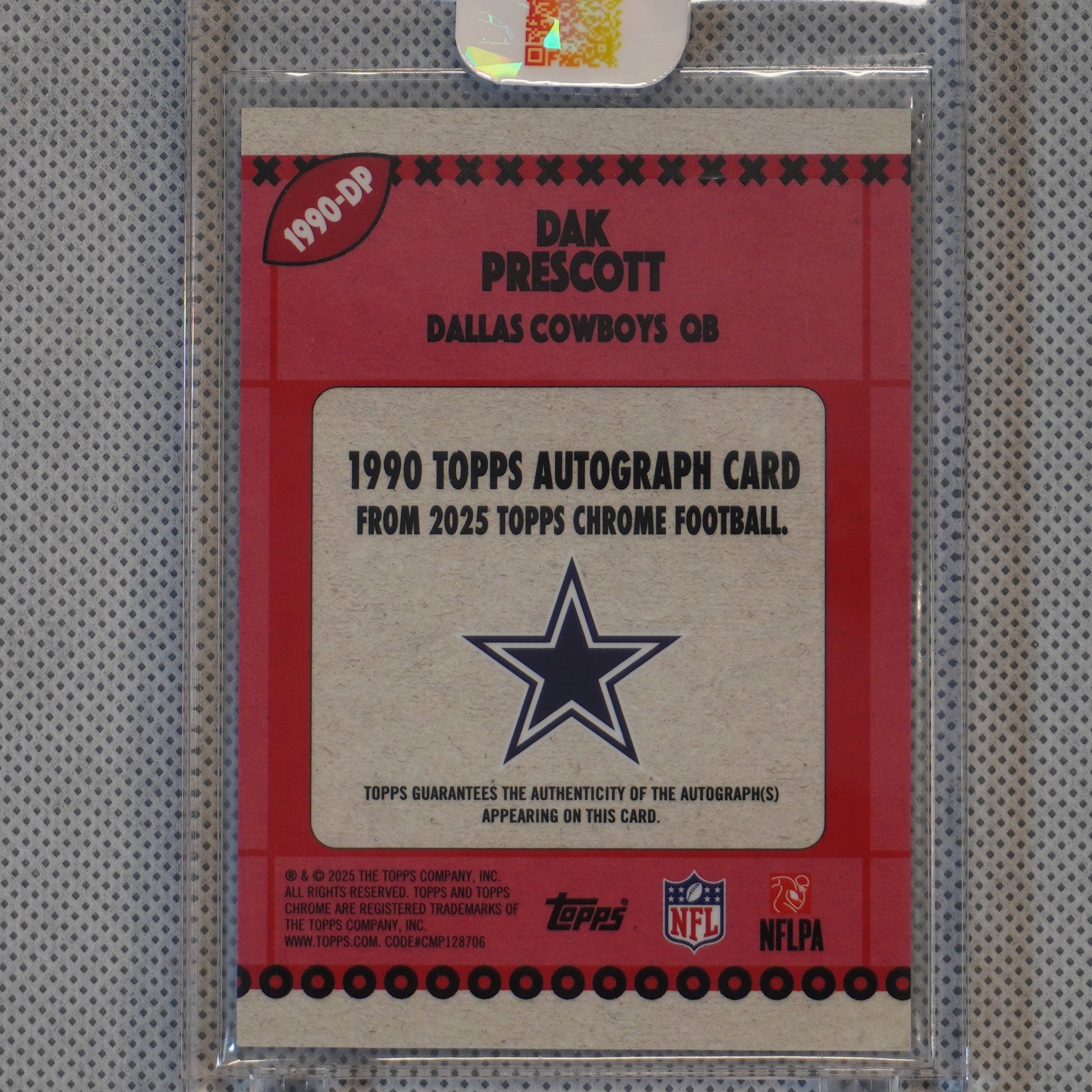 2025 Topps Chrome #1990-DP Dak Prescott 1990 Topps Autographs Refractor #/50 Dallas Cowboys SN.AU
