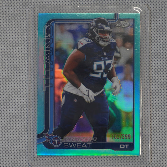 2025 Topps Chrome #292 T'Vondre Sweat Teal Refractor #/299 Tennessee Titans SN